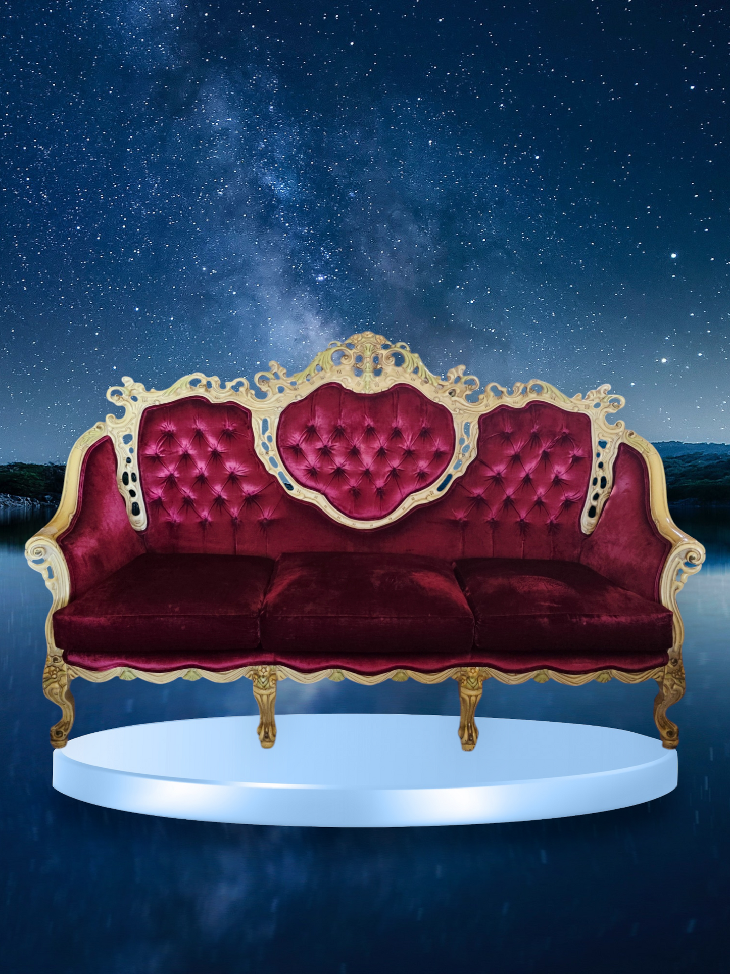 🎩 ✨ Sala de Epoca en Terciopelo Vino y Madera Tallada Color Marfil ✨🏛️