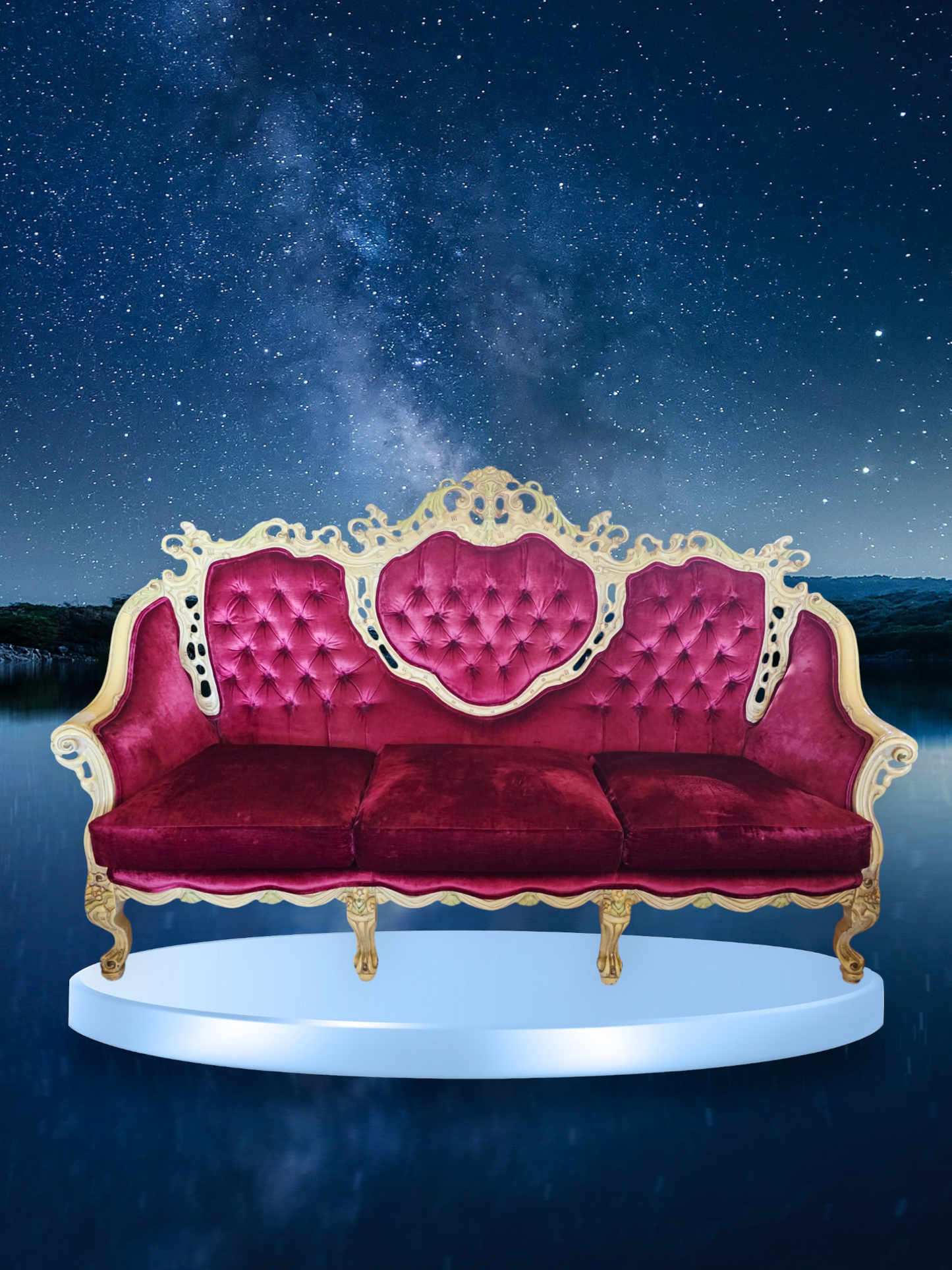 🎩 ✨ Sala de Epoca en Terciopelo Vino y Madera Tallada Color Marfil ✨🏛️