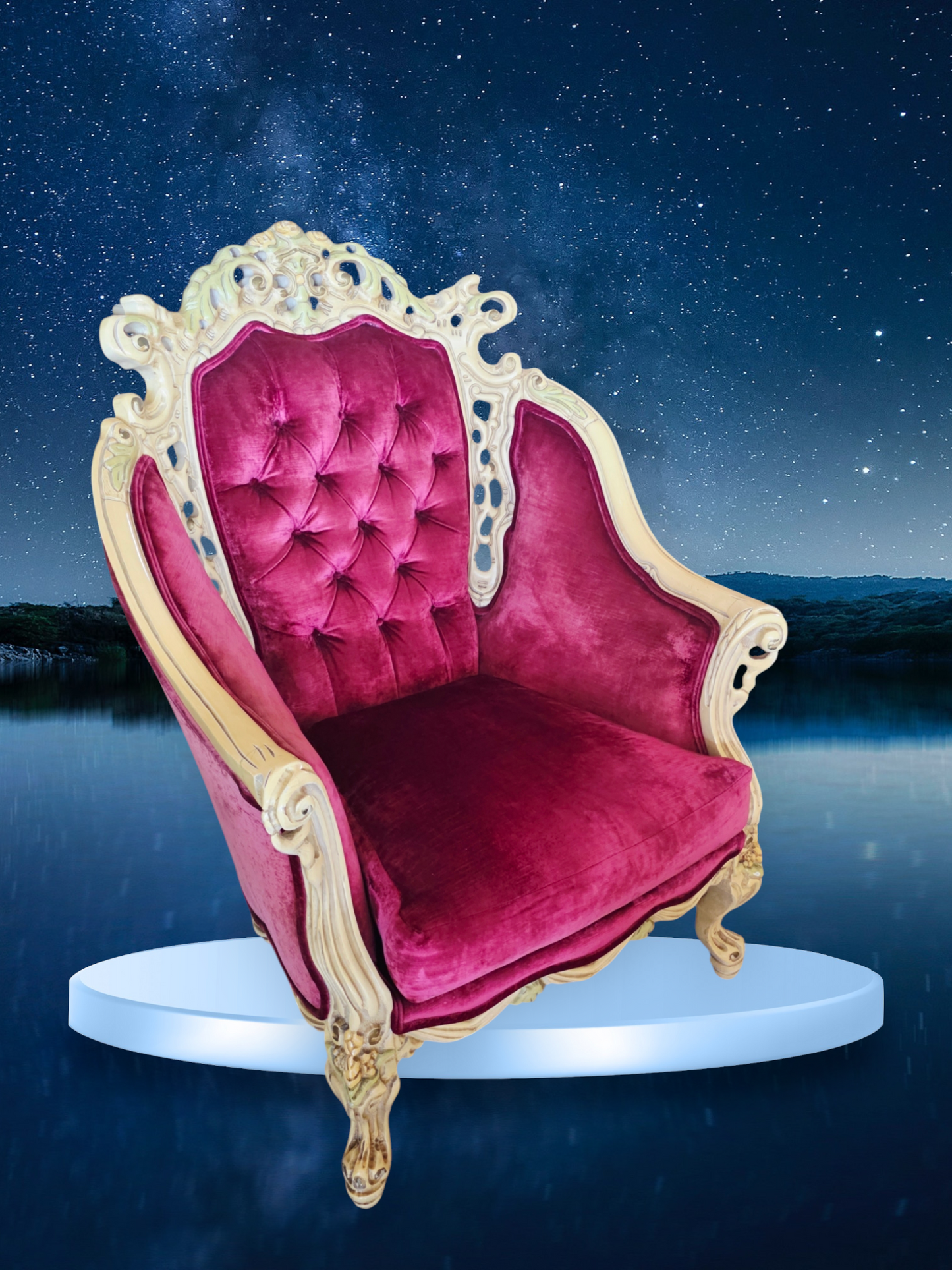 🎩 ✨ Sala de Epoca en Terciopelo Vino y Madera Tallada Color Marfil ✨🏛️