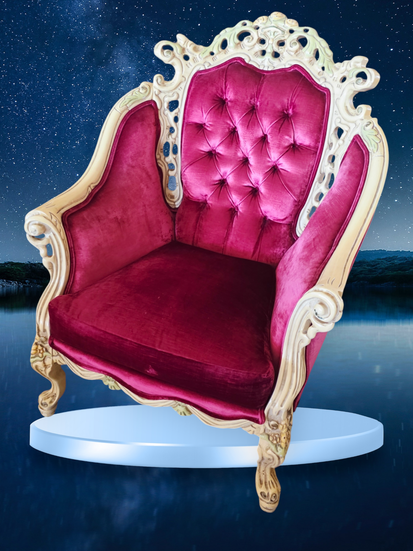 🎩 ✨ Sala de Epoca en Terciopelo Vino y Madera Tallada Color Marfil ✨🏛️