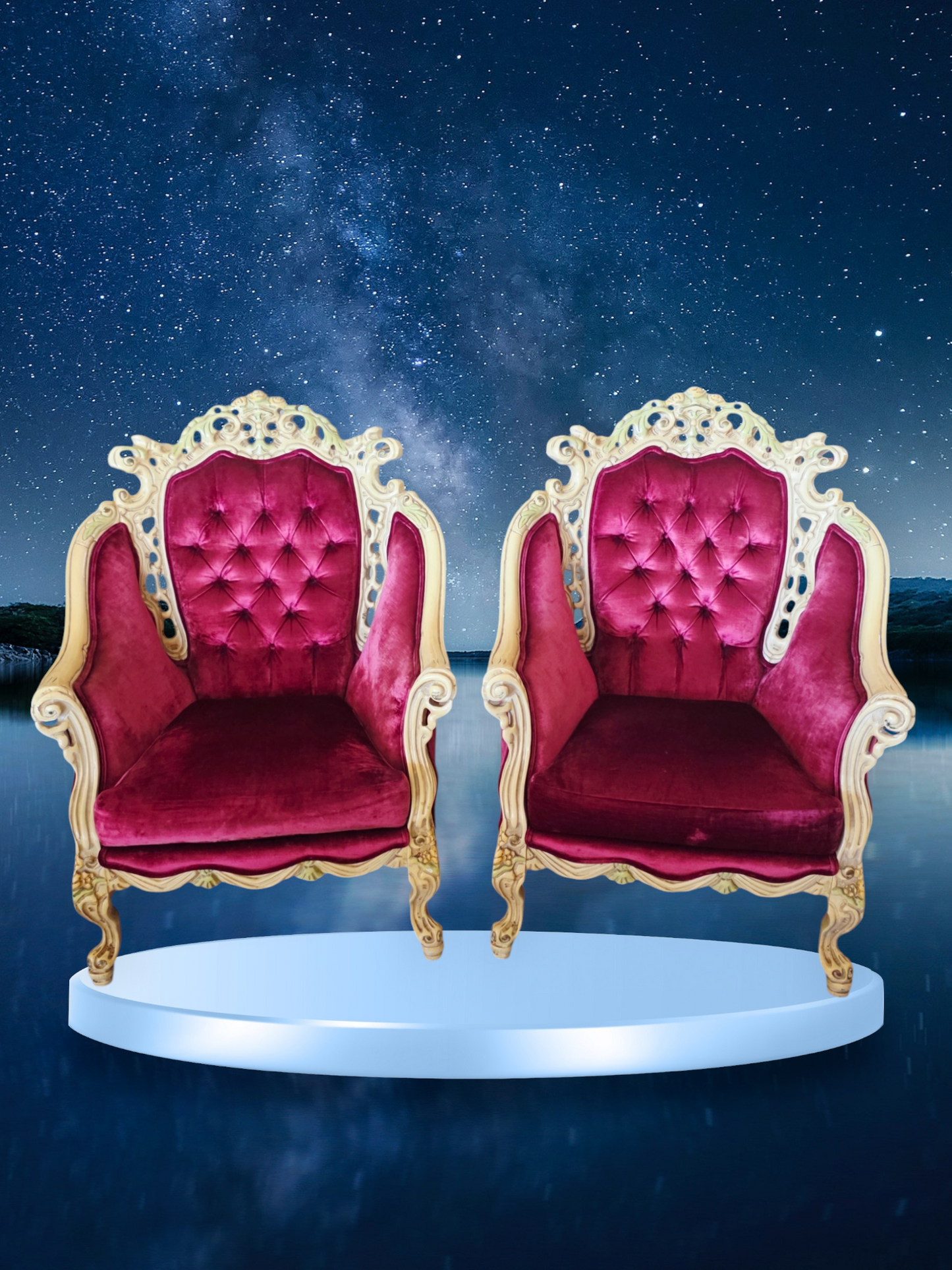 🎩 ✨ Sala de Epoca en Terciopelo Vino y Madera Tallada Color Marfil ✨🏛️