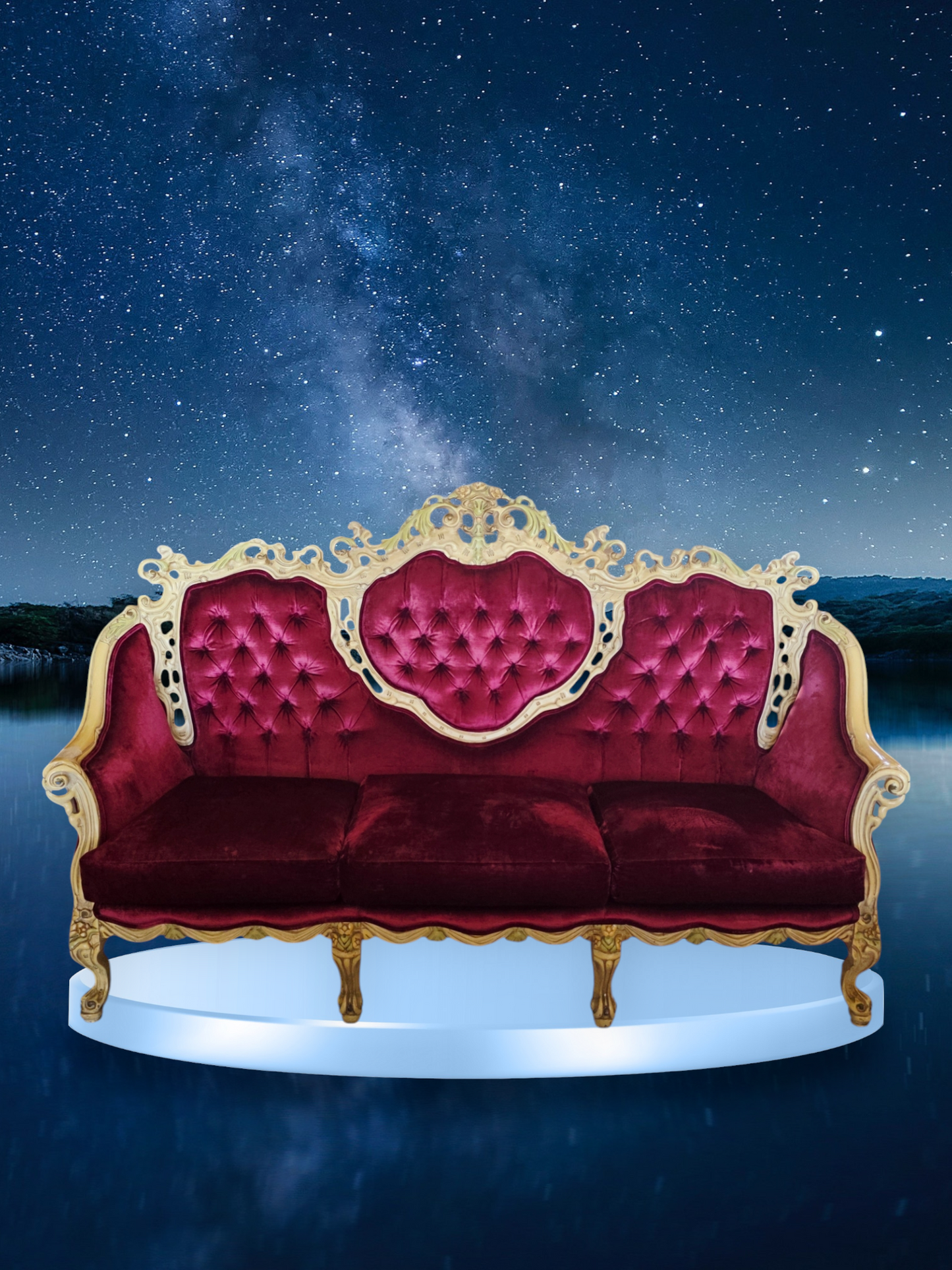 🎩 ✨ Sala de Epoca en Terciopelo Vino y Madera Tallada Color Marfil ✨🏛️