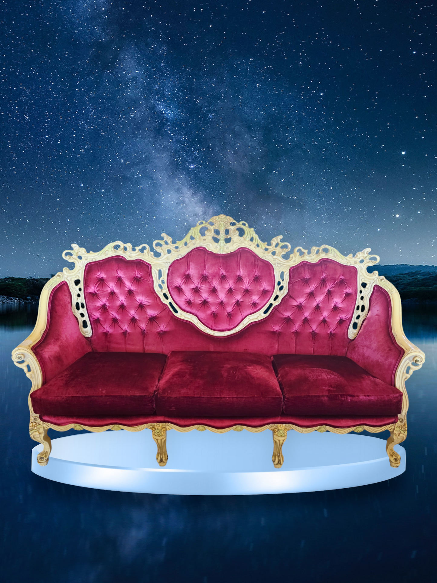 🎩 ✨ Sala de Epoca en Terciopelo Vino y Madera Tallada Color Marfil ✨🏛️