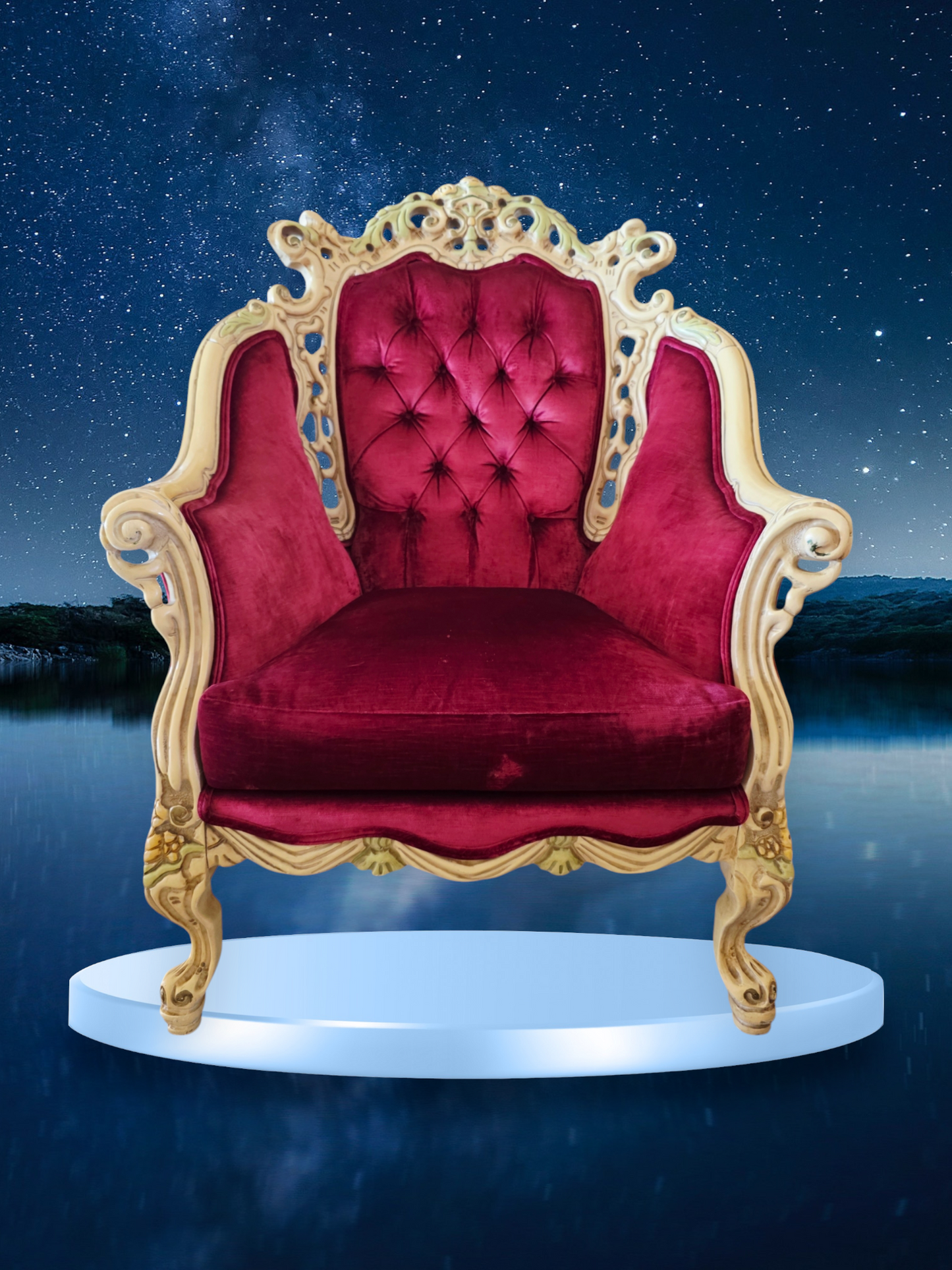 🎩 ✨ Sala de Epoca en Terciopelo Vino y Madera Tallada Color Marfil ✨🏛️