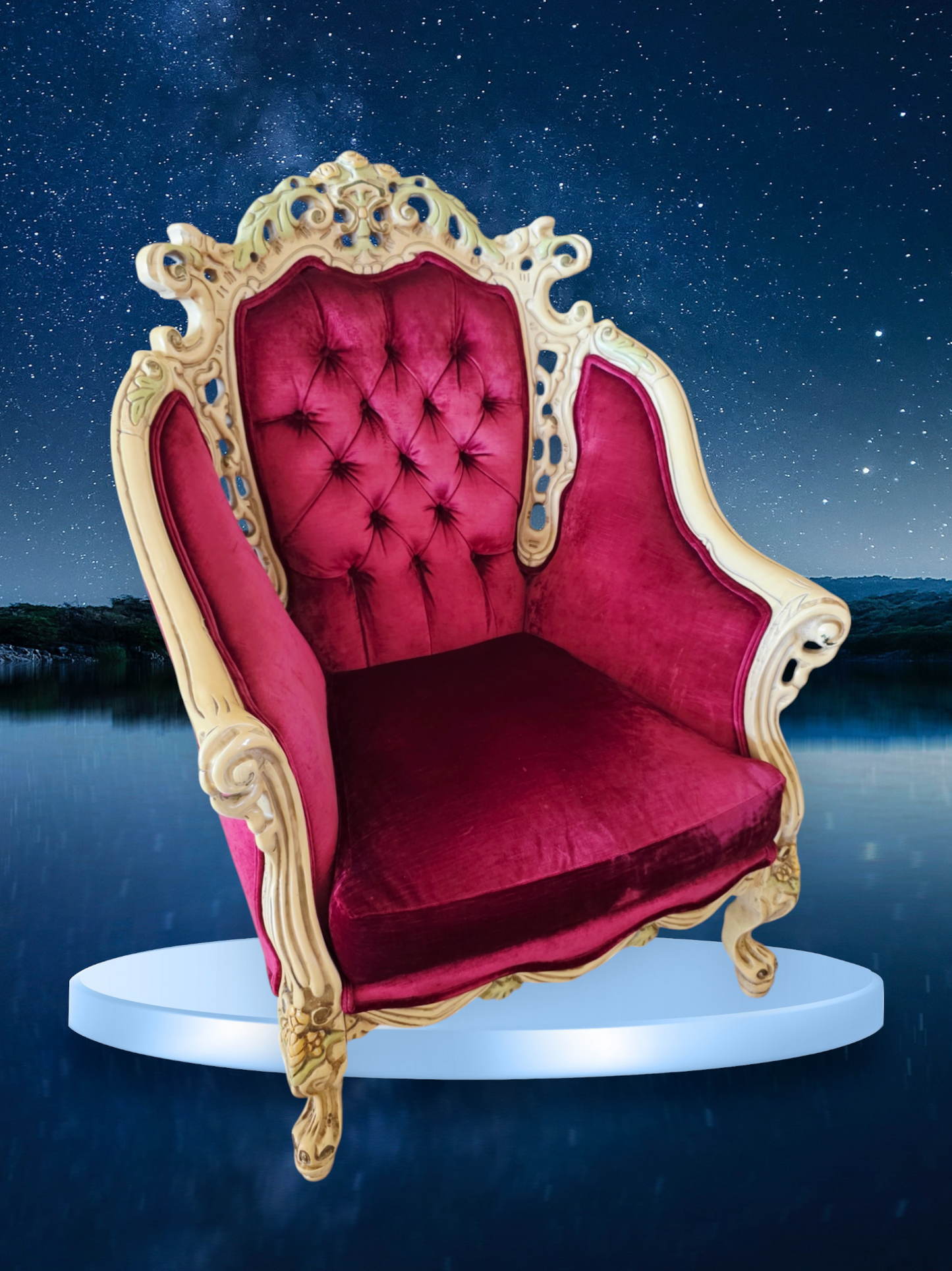 🎩 ✨ Sala de Epoca en Terciopelo Vino y Madera Tallada Color Marfil ✨🏛️