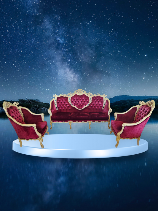 🎩 ✨ Sala de Epoca en Terciopelo Vino y Madera Tallada Color Marfil ✨🏛️