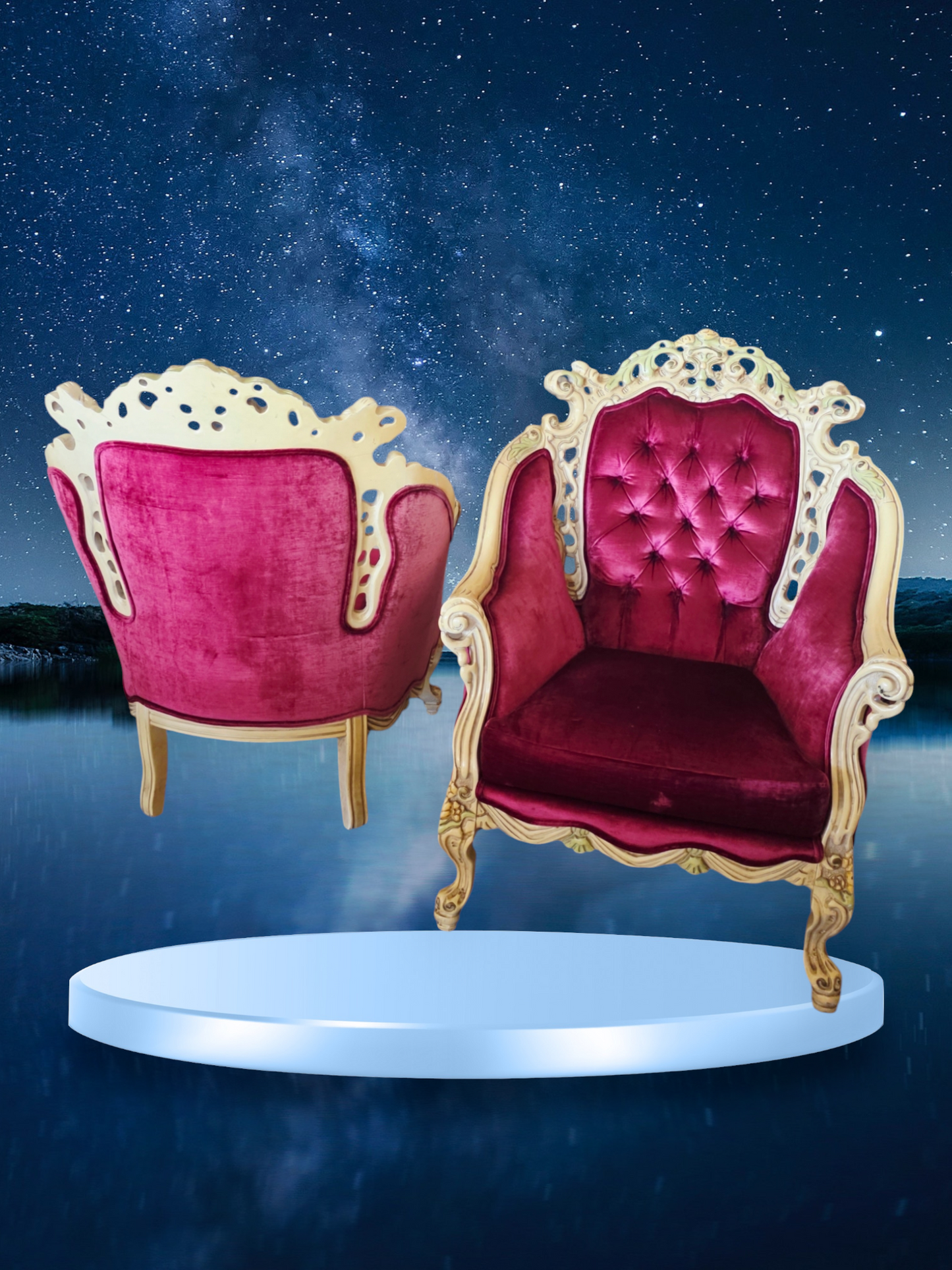 🎩 ✨ Sala de Epoca en Terciopelo Vino y Madera Tallada Color Marfil ✨🏛️