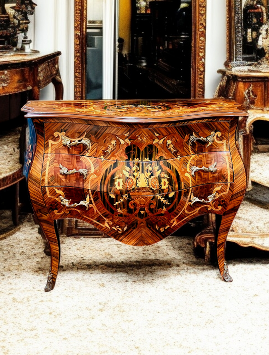⚜️Bombé francés con marquetería e incrustaciones en bronce dorado 🇫🇷