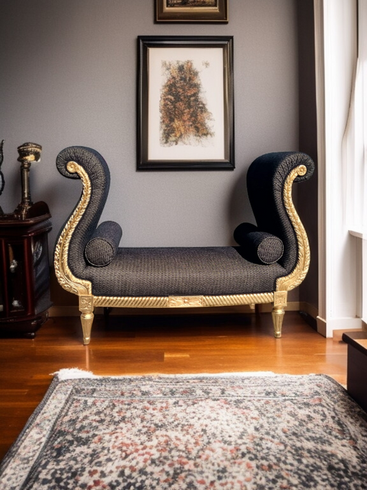 ✨ Chaise longue imperial en madera tallada y hoja de oro ✨ Obra maestra de refinamiento y nobleza, siglo XIX