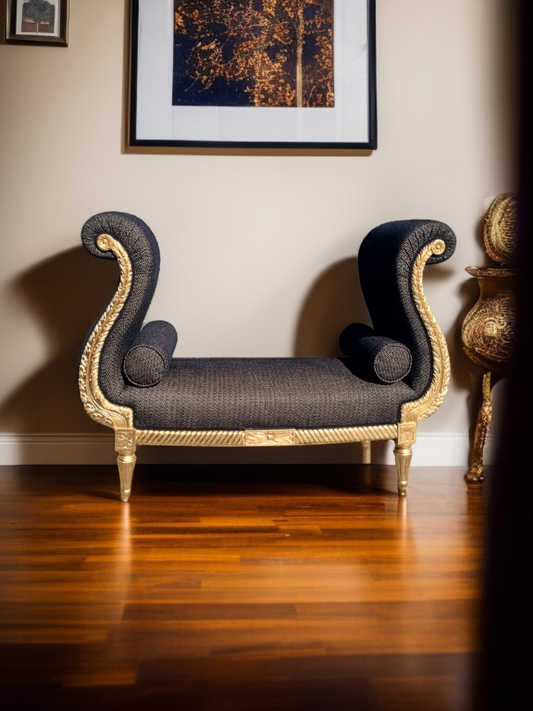 ✨ Chaise longue imperial en madera tallada y hoja de oro ✨ Obra maestra de refinamiento y nobleza, siglo XIX