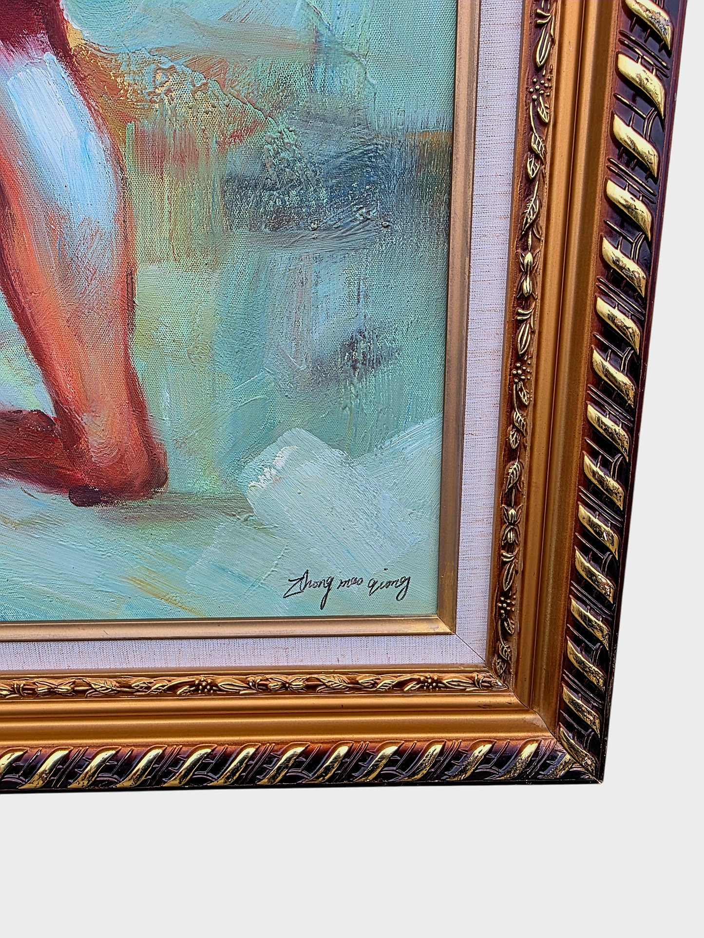 🌺 🖼️Infancia en movimiento – Óleo original firmado por Zhong Mao Qing🖌️🎨