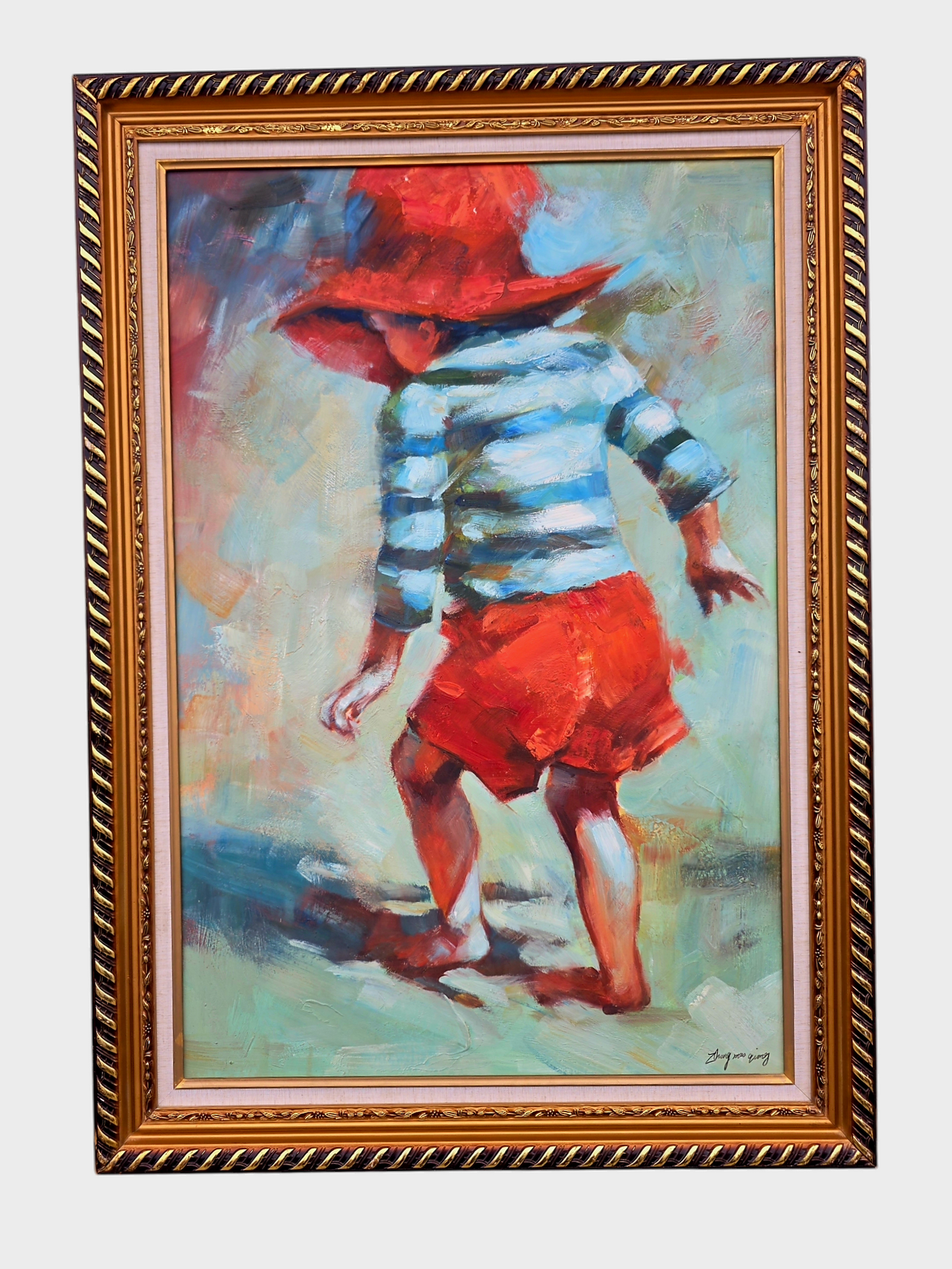 🌺 🖼️Infancia en movimiento – Óleo original firmado por Zhong Mao Qing🖌️🎨