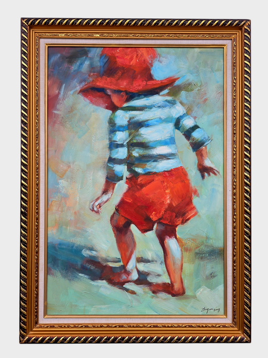 🌺 🖼️Infancia en movimiento – Óleo original firmado por Zhong Mao Qing🖌️🎨