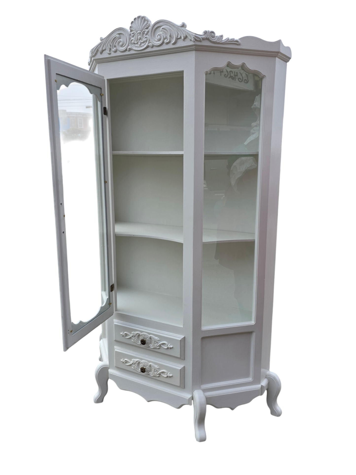 🏰 Vitrina De Madera - Blanco Perla Con Ornamentacion Clasica🏰