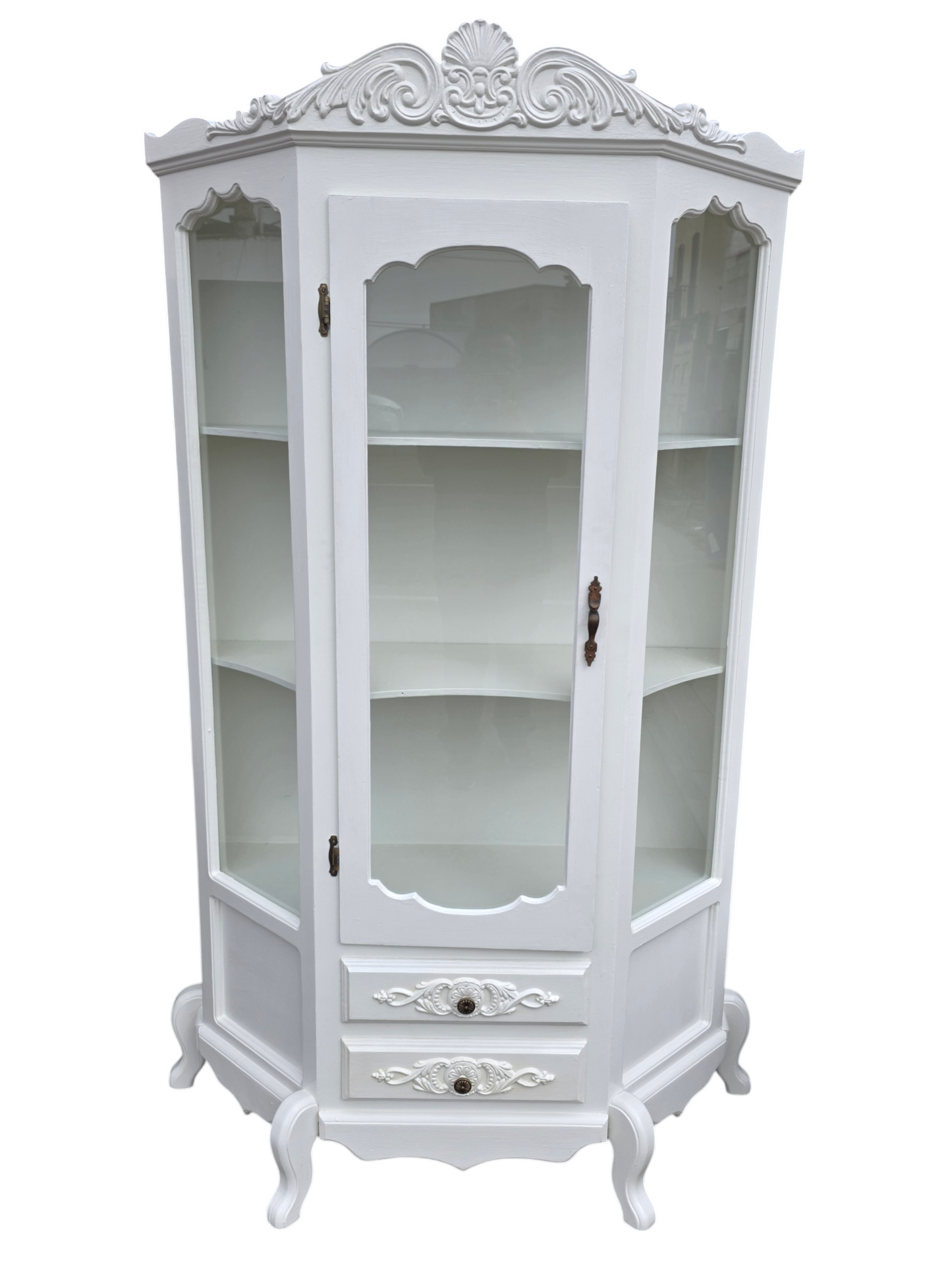 🏰 Vitrina De Madera - Blanco Perla Con Ornamentacion Clasica🏰