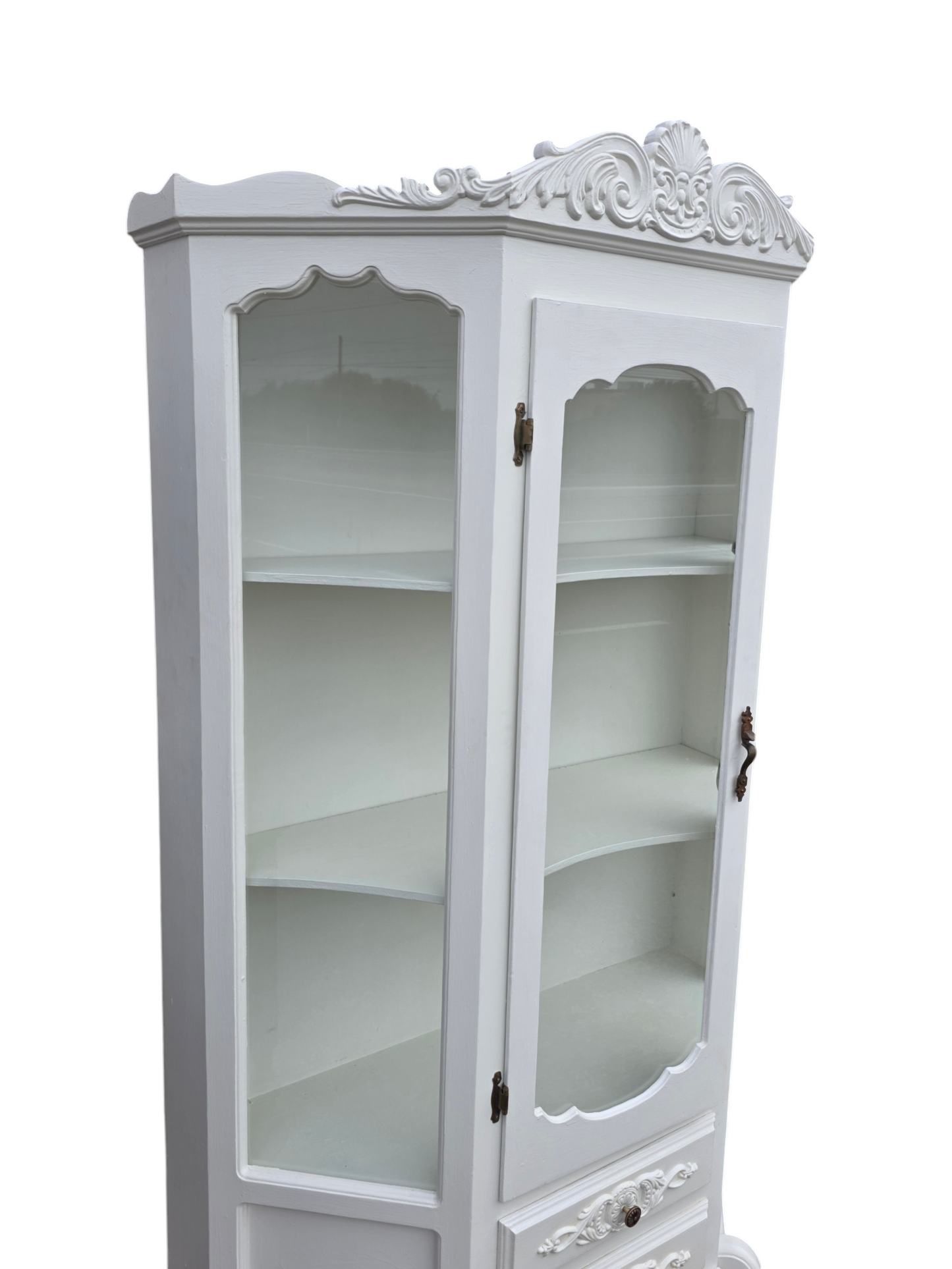 🏰 Vitrina De Madera - Blanco Perla Con Ornamentacion Clasica🏰