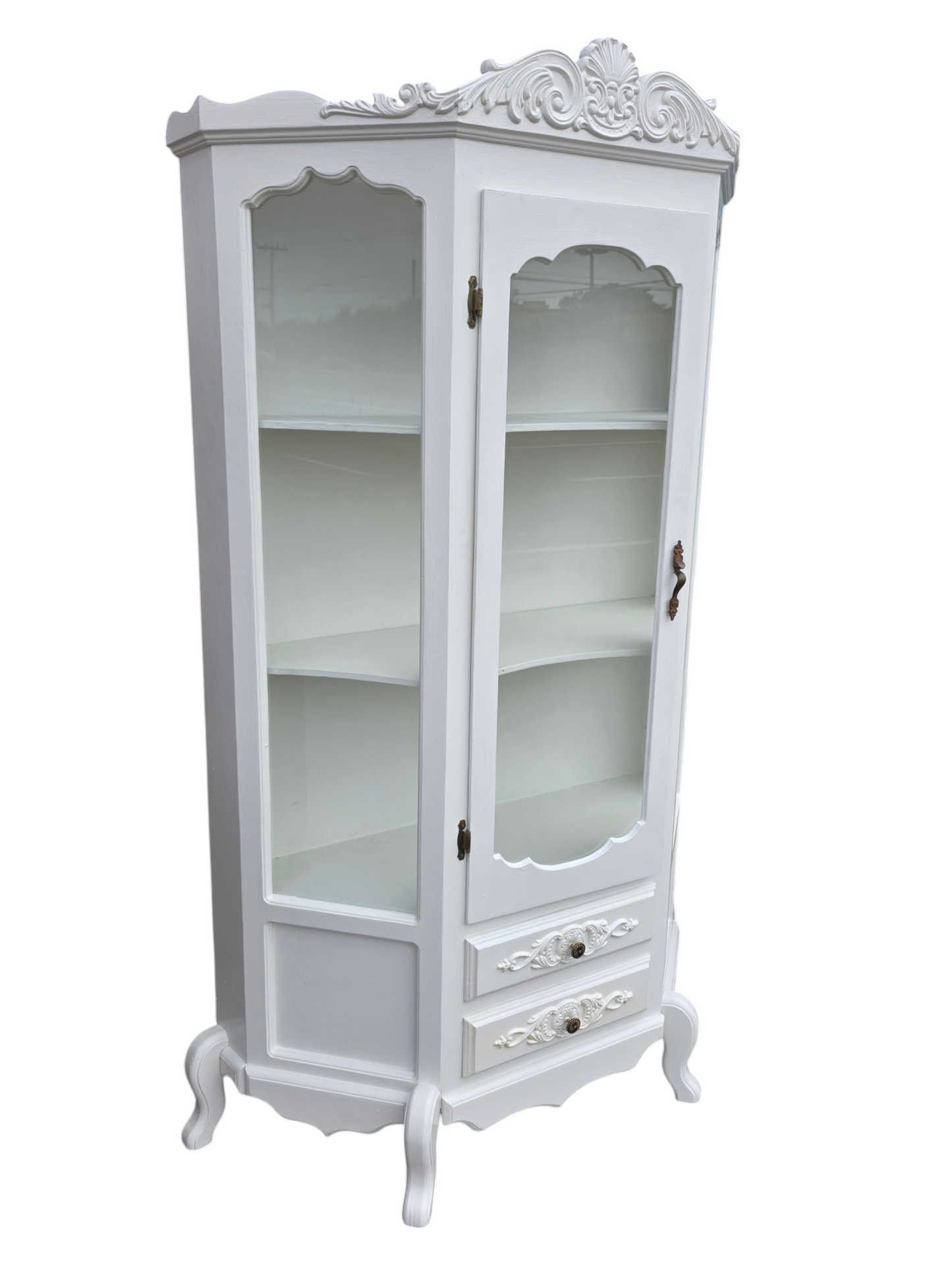 🏰 Vitrina De Madera - Blanco Perla Con Ornamentacion Clasica🏰