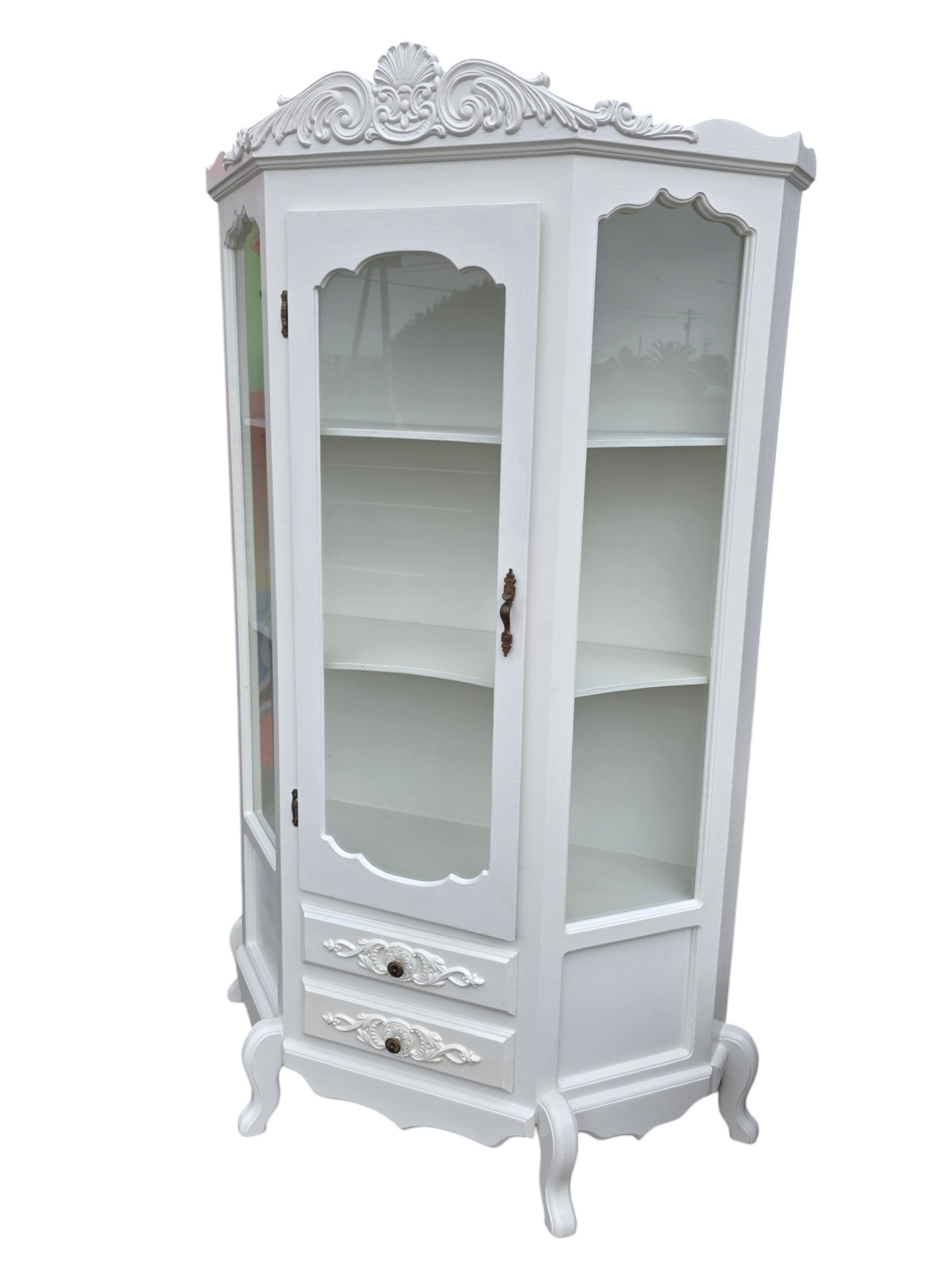 🏰 Vitrina De Madera - Blanco Perla Con Ornamentacion Clasica🏰