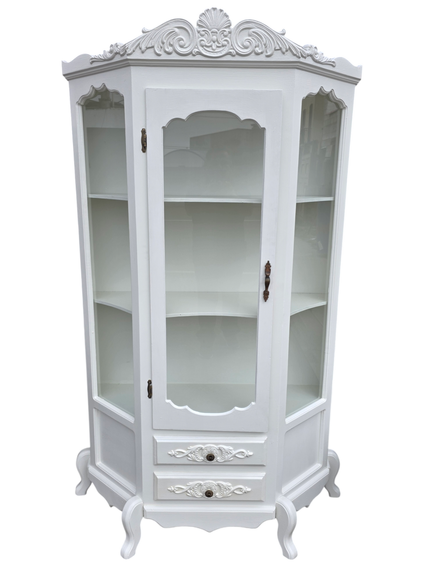 🏰 Vitrina De Madera - Blanco Perla Con Ornamentacion Clasica🏰