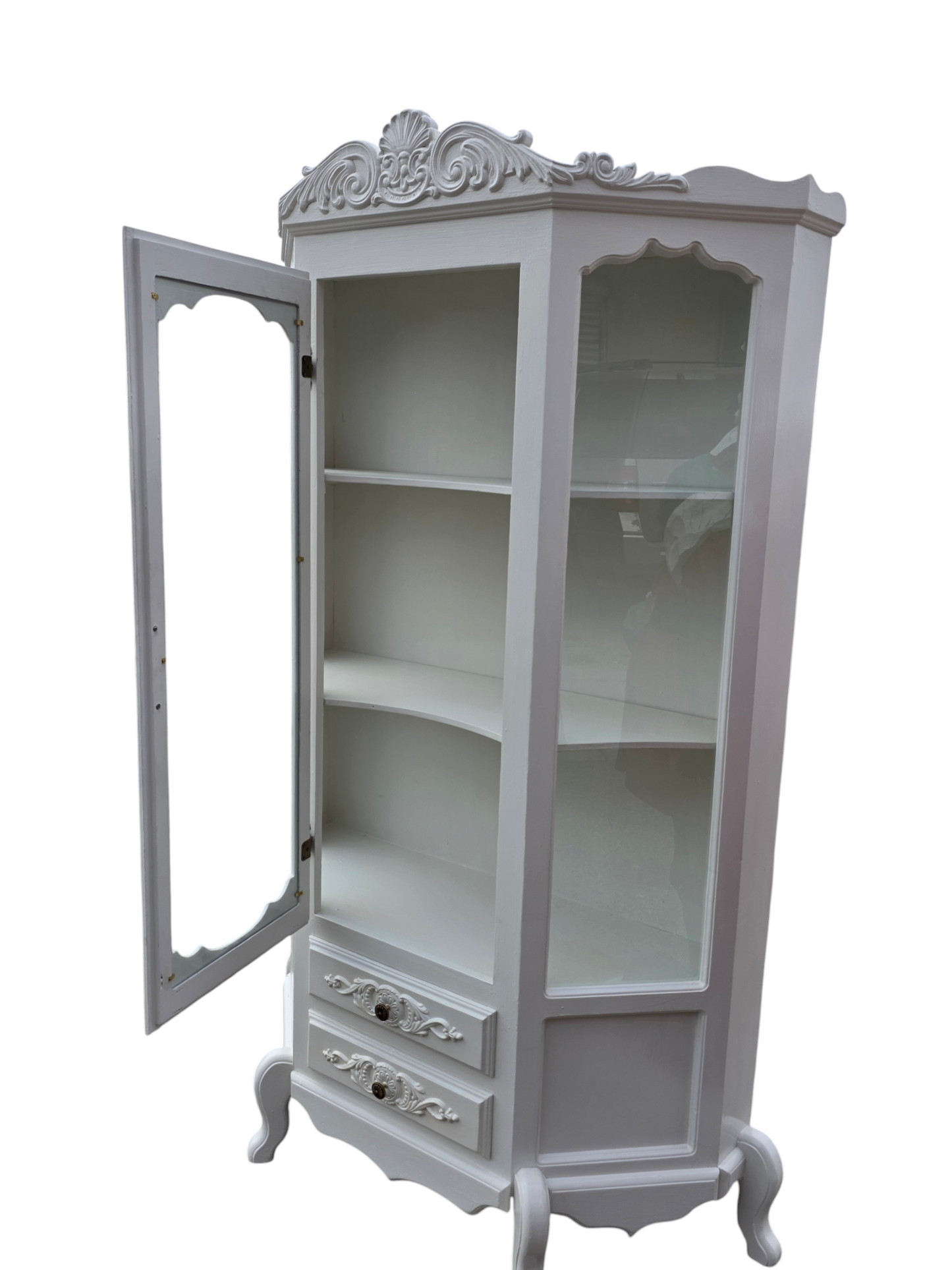 🏰 Vitrina De Madera - Blanco Perla Con Ornamentacion Clasica🏰