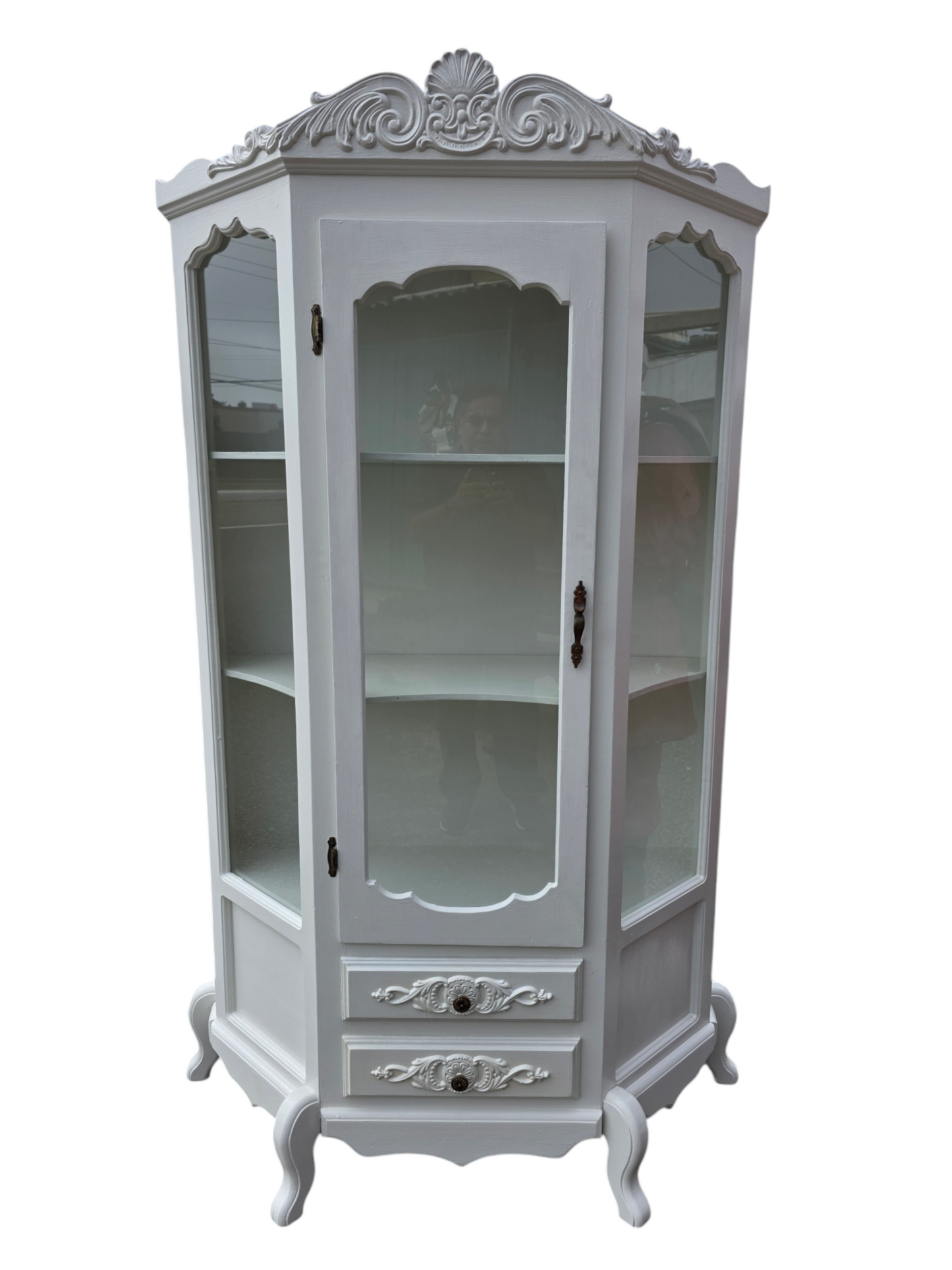 🏰 Vitrina De Madera - Blanco Perla Con Ornamentacion Clasica🏰