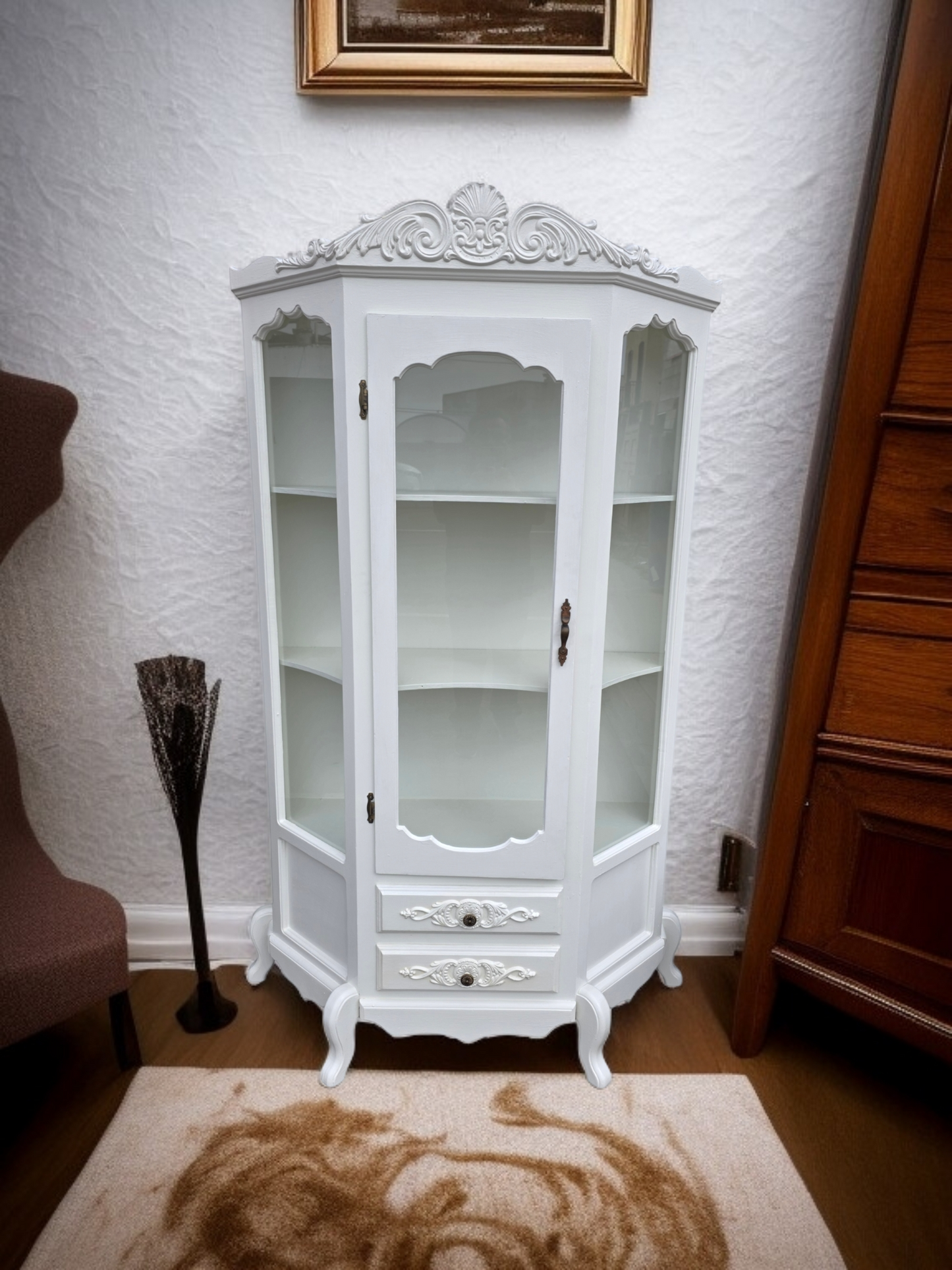 🏰 Vitrina De Madera - Blanco Perla Con Ornamentacion Clasica🏰