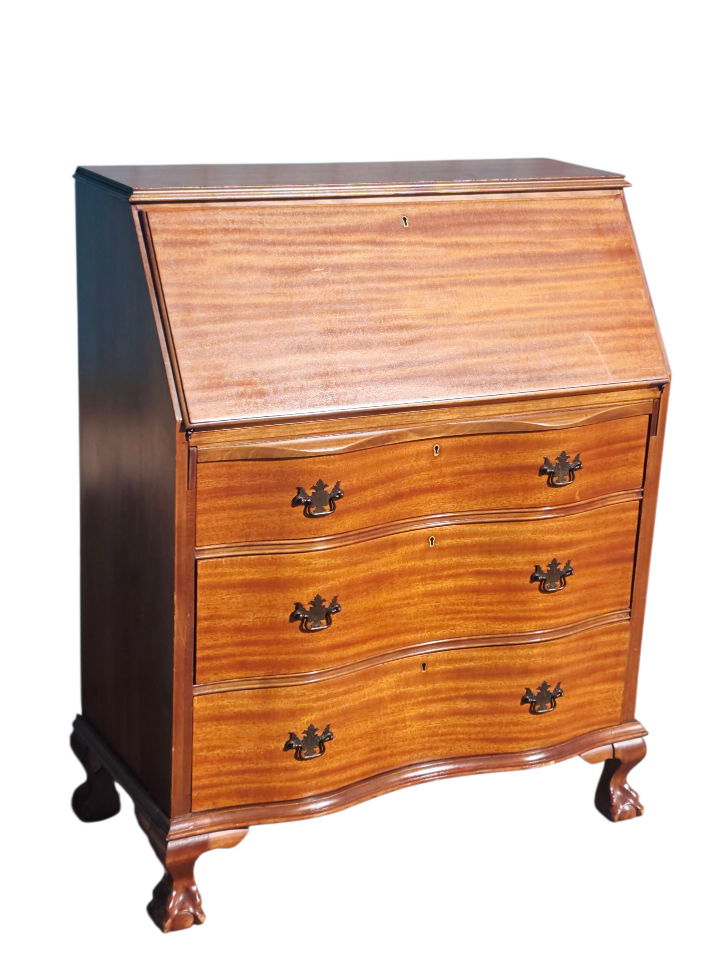 ✒️ Antique Secretary Desk in Tiger Maple Wood – Federal Elegance with Claw and Ball Feet 🪶