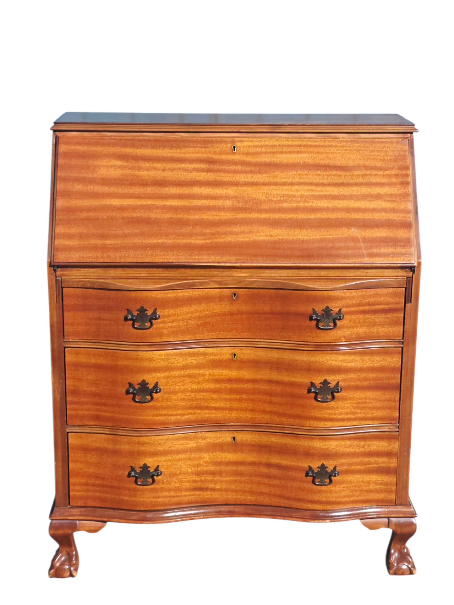 ✒️ Antique Secretary Desk in Tiger Maple Wood – Federal Elegance with Claw and Ball Feet 🪶