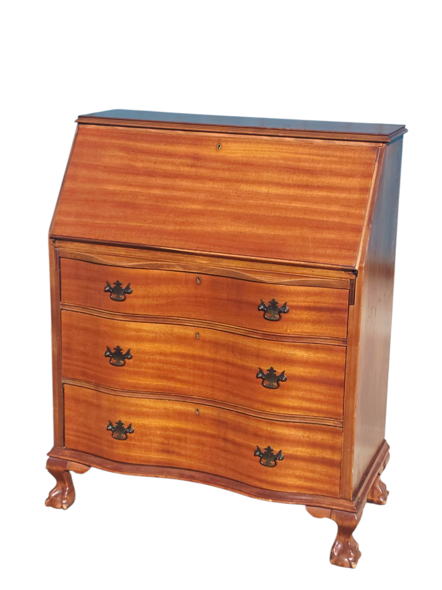 ✒️ Antique Secretary Desk in Tiger Maple Wood – Federal Elegance with Claw and Ball Feet 🪶