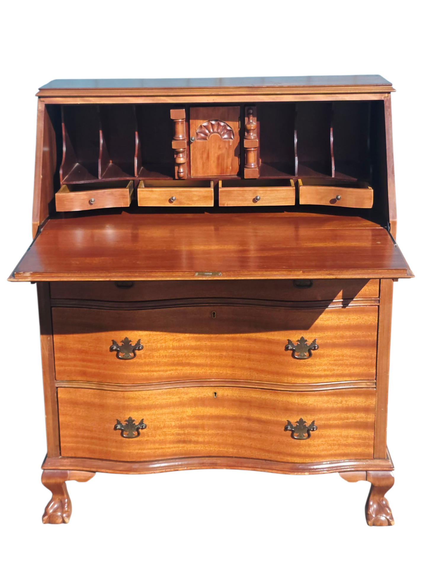 ✒️ Antique Secretary Desk in Tiger Maple Wood – Federal Elegance with Claw and Ball Feet 🪶