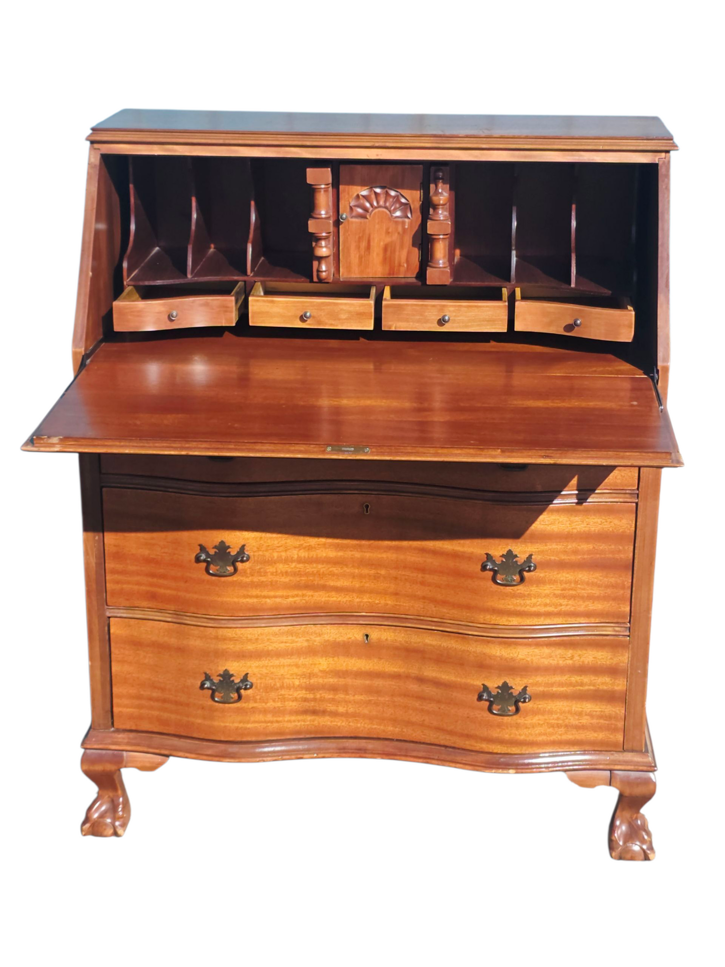 ✒️ Antique Secretary Desk in Tiger Maple Wood – Federal Elegance with Claw and Ball Feet 🪶