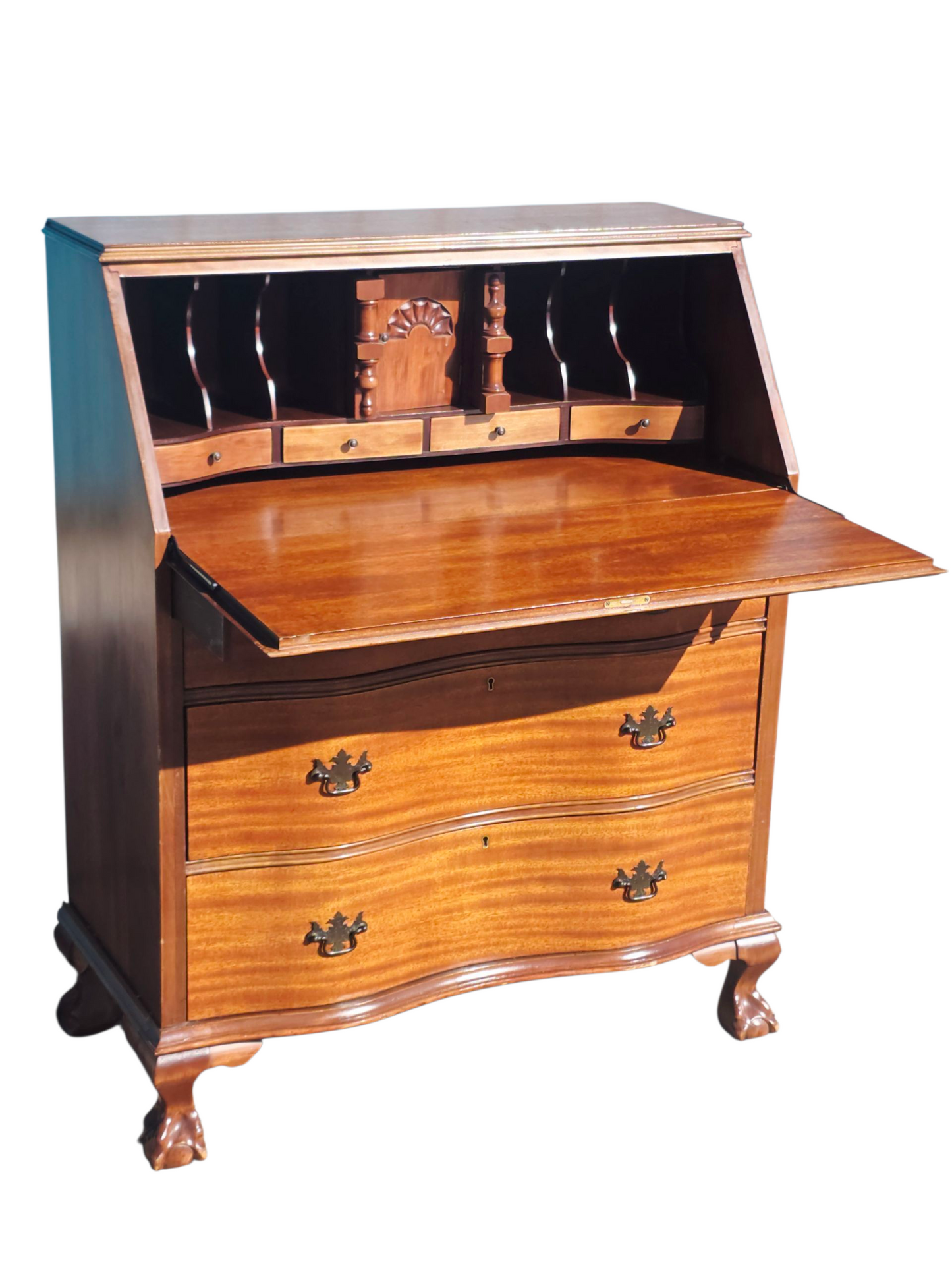 ✒️ Antique Secretary Desk in Tiger Maple Wood – Federal Elegance with Claw and Ball Feet 🪶