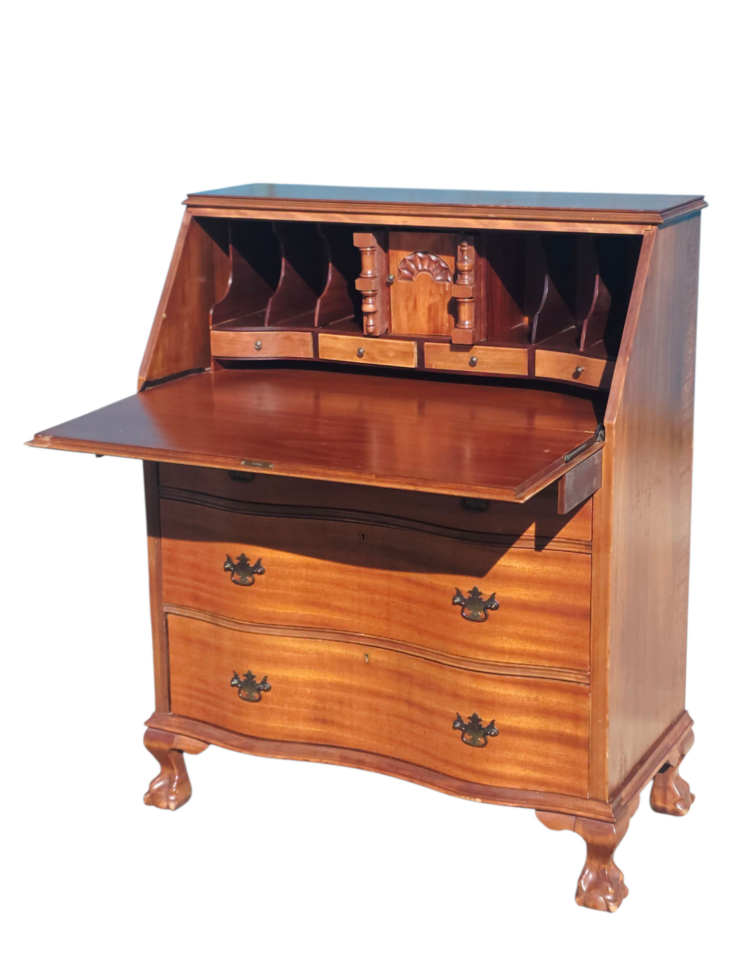 ✒️ Antique Secretary Desk in Tiger Maple Wood – Federal Elegance with Claw and Ball Feet 🪶