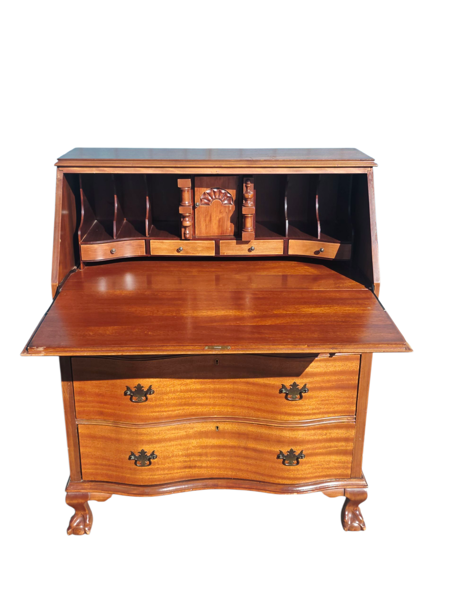 ✒️ Antique Secretary Desk in Tiger Maple Wood – Federal Elegance with Claw and Ball Feet 🪶