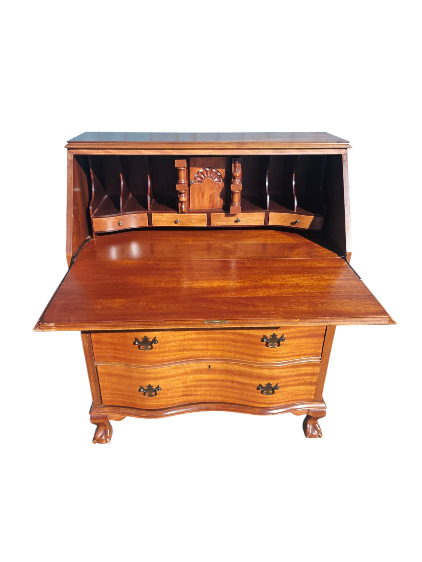 ✒️ Antique Secretary Desk in Tiger Maple Wood – Federal Elegance with Claw and Ball Feet 🪶
