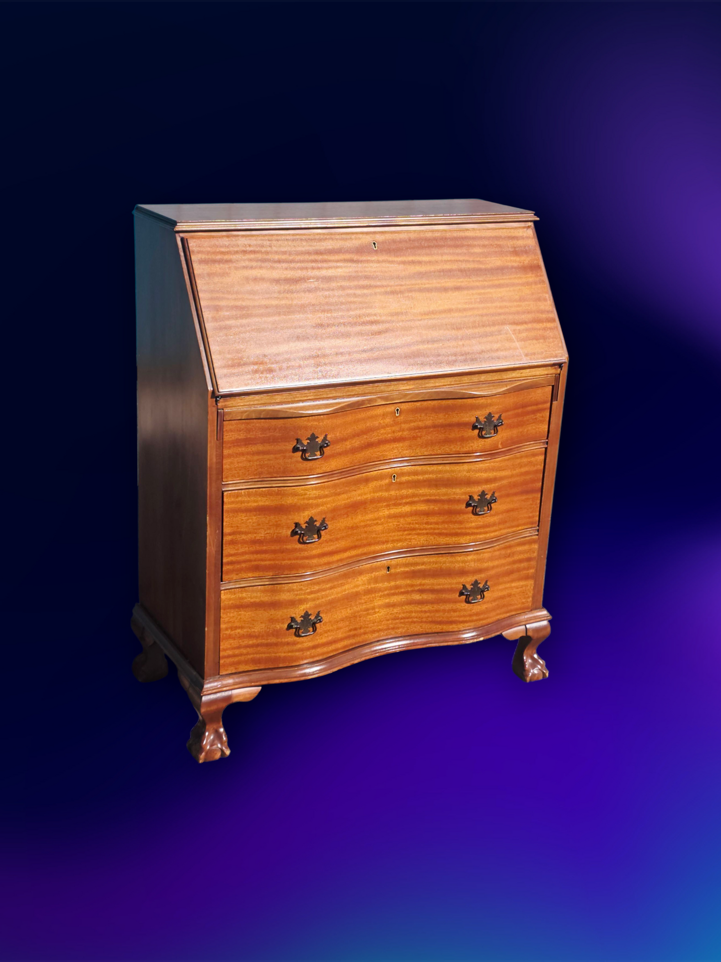 ✒️ Antique Secretary Desk in Tiger Maple Wood – Federal Elegance with Claw and Ball Feet 🪶