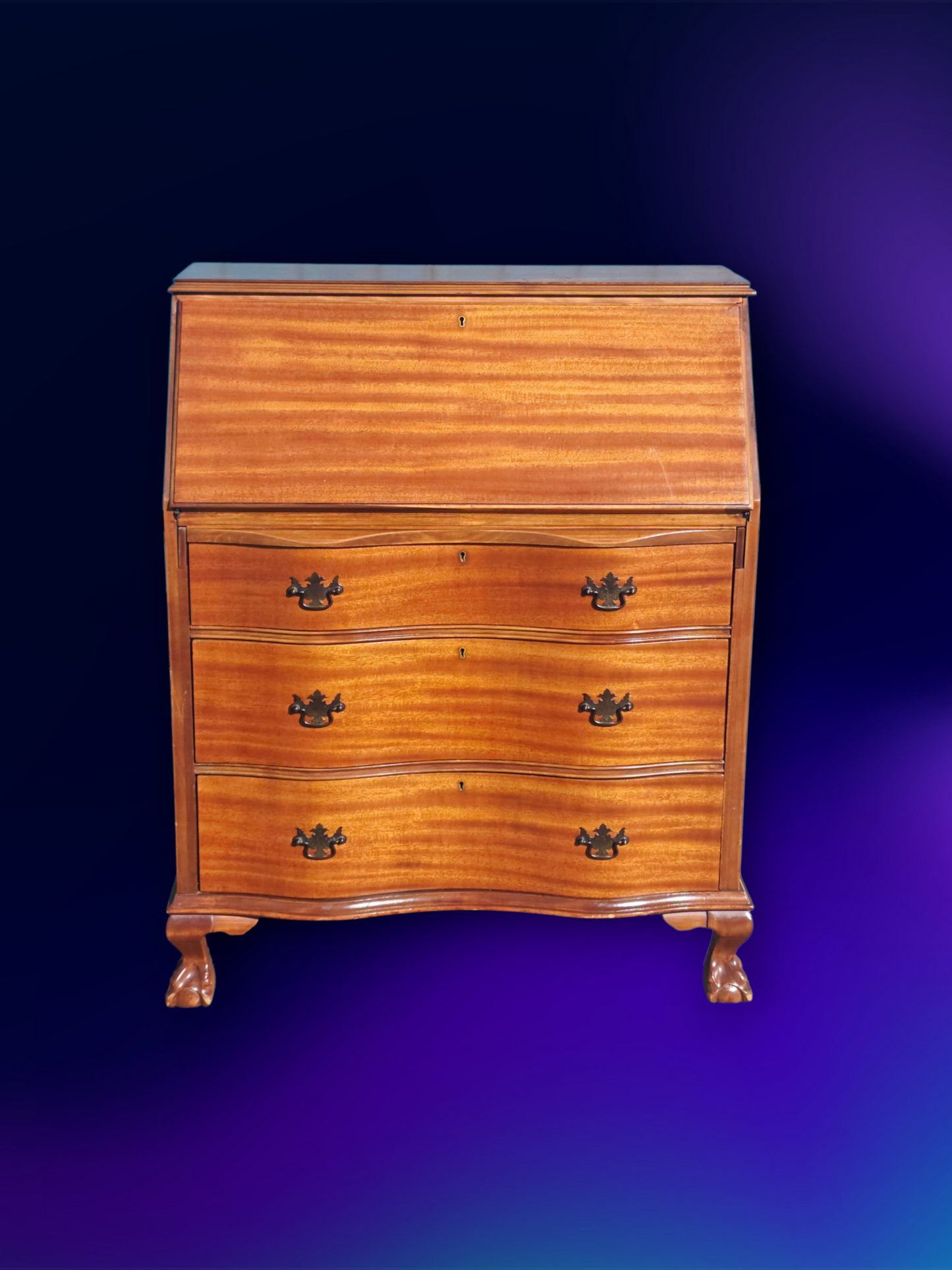 ✒️ Antique Secretary Desk in Tiger Maple Wood – Federal Elegance with Claw and Ball Feet 🪶