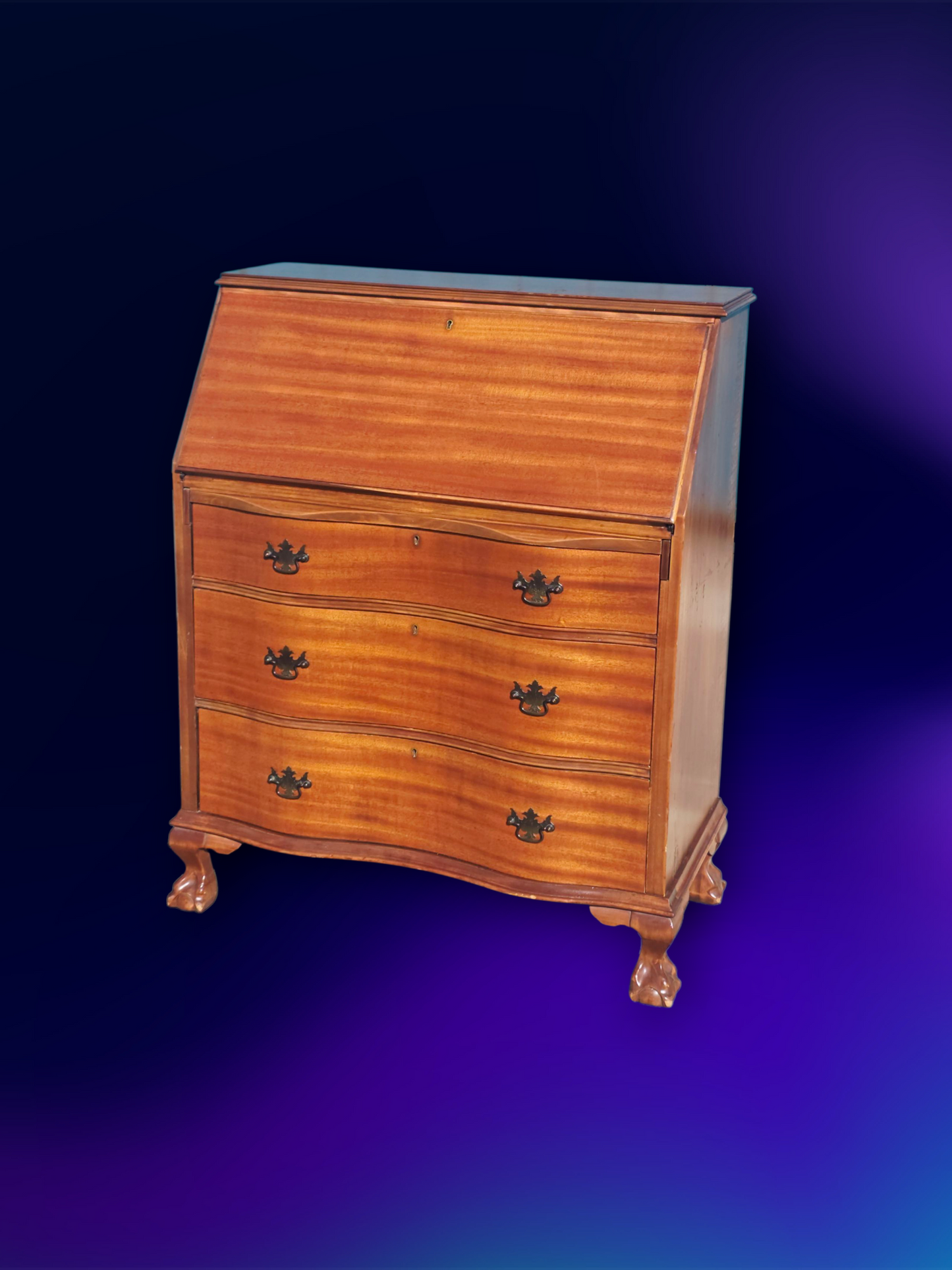 ✒️ Antique Secretary Desk in Tiger Maple Wood – Federal Elegance with Claw and Ball Feet 🪶