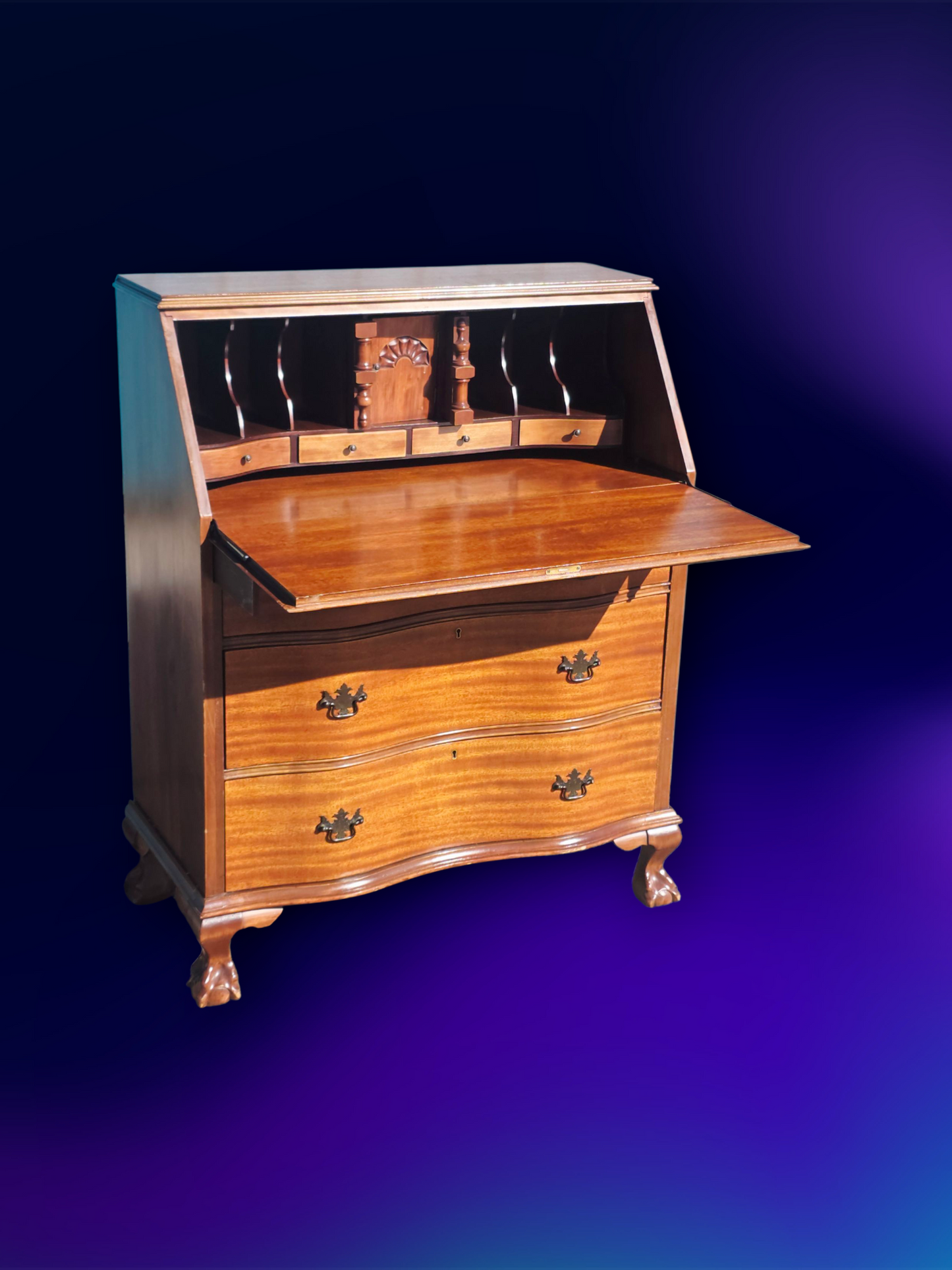 ✒️ Antique Secretary Desk in Tiger Maple Wood – Federal Elegance with Claw and Ball Feet 🪶