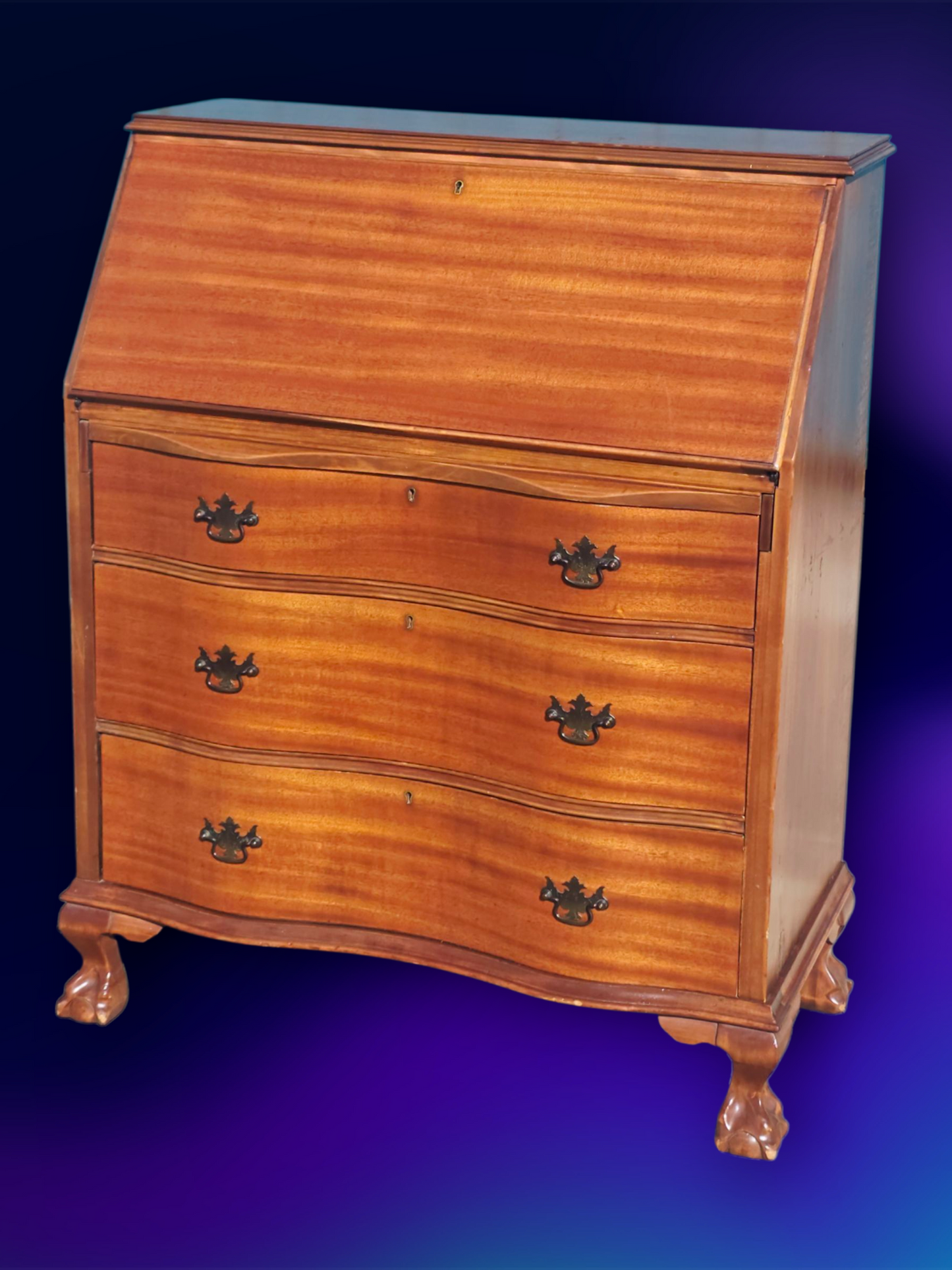 ✒️ Antique Secretary Desk in Tiger Maple Wood – Federal Elegance with Claw and Ball Feet 🪶