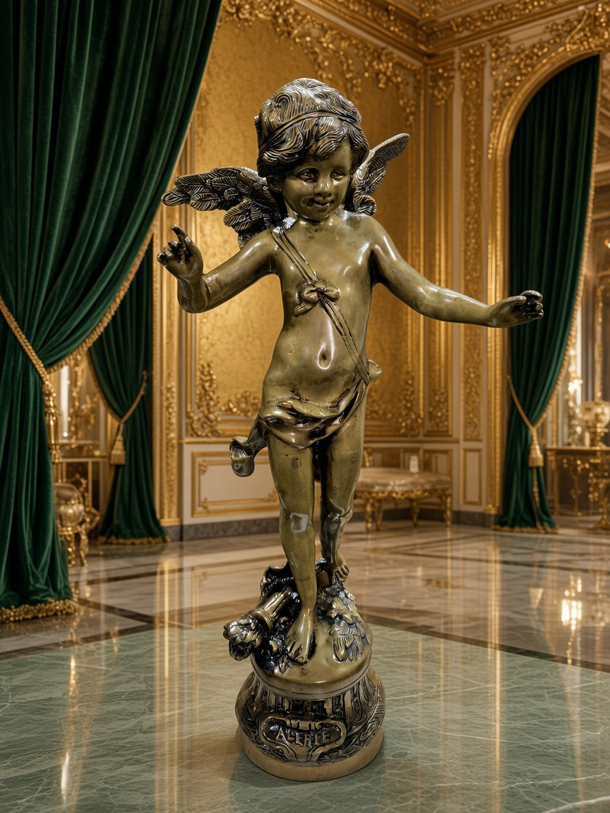 Escultura de Cupido en Bronce "ALERTE" | Estilo Neoclasico Europeo🕊️🌿