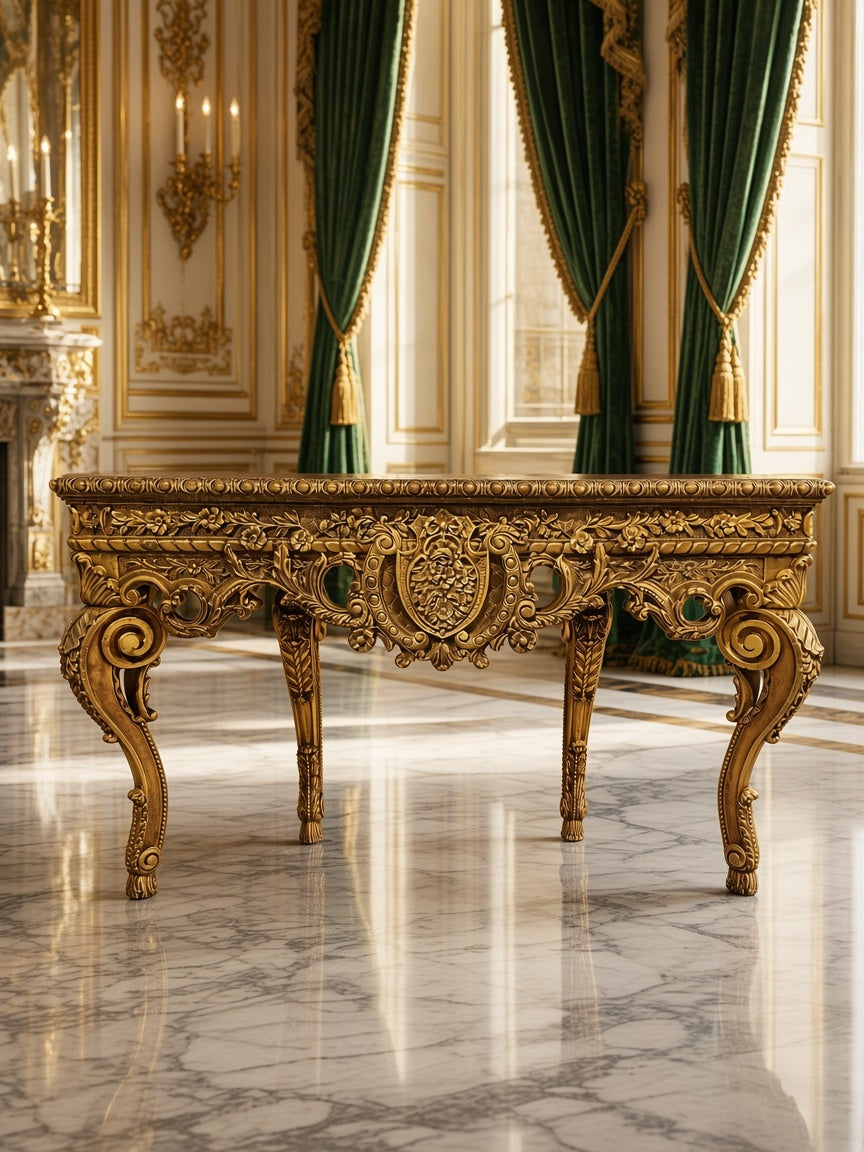 Carved Wooden Credenza with Black Marble Top – Timeless Baroque Elegance 🏛️🌟