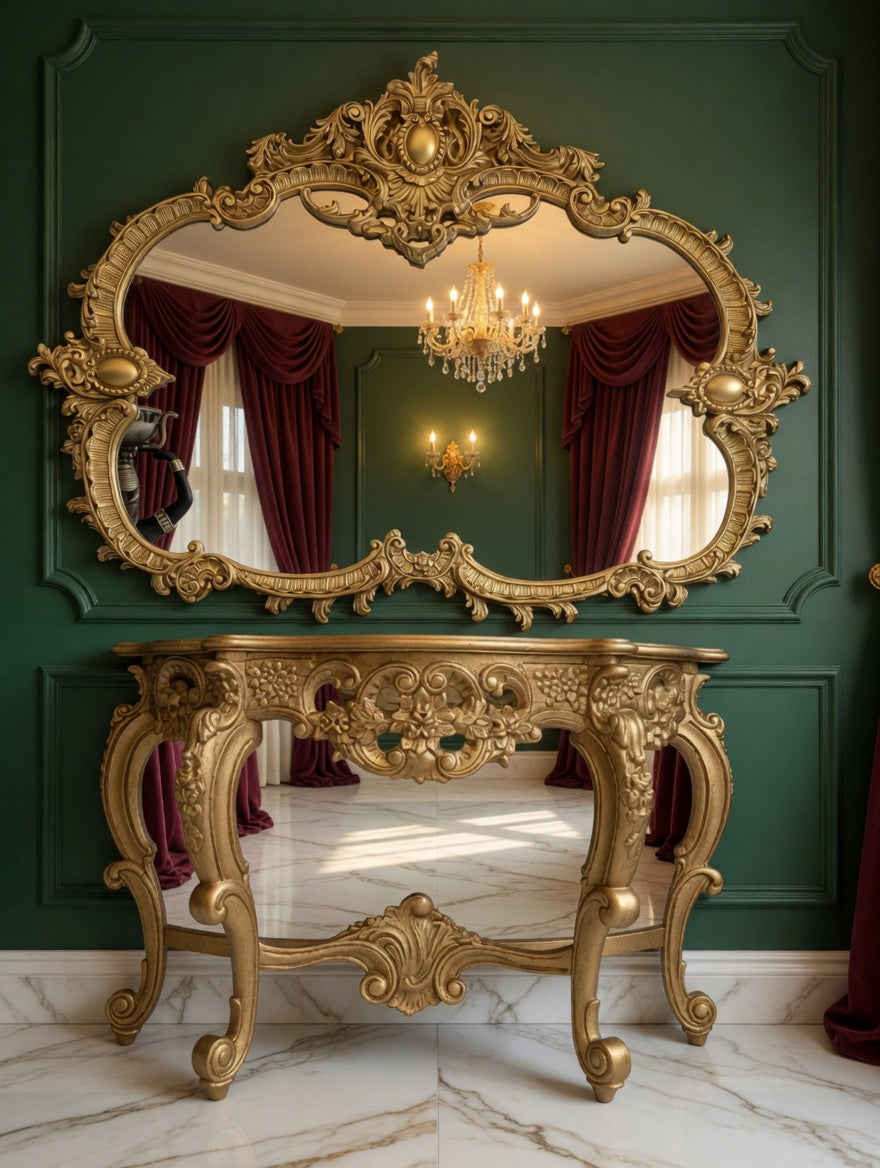 Elegant Gilded Baroque Mirror and Console 🌿🏛️🌿
