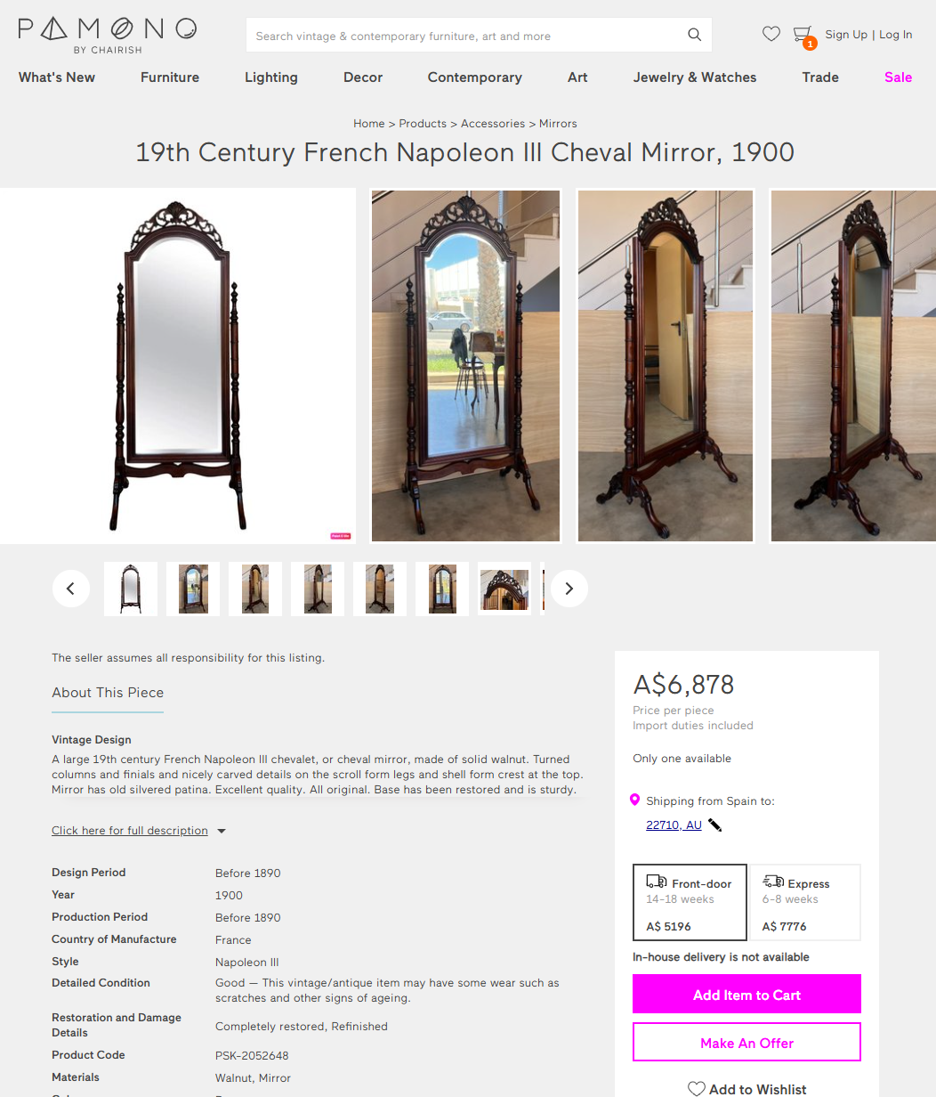 🪞19th Century French Napoleon III Easel Mirror🪞