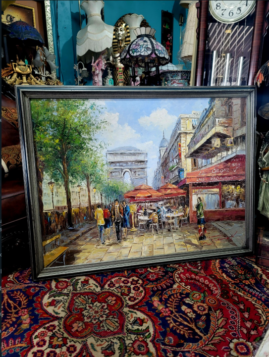 🎨🖼️Hand-painted painting with Parisian scene – 134x104x4 cm 🎨🖼️