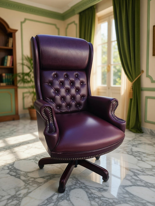 Purple Faux Leather Executive Chair with Black Texture and Decorative Brass Tacks 🪞🪙🪶