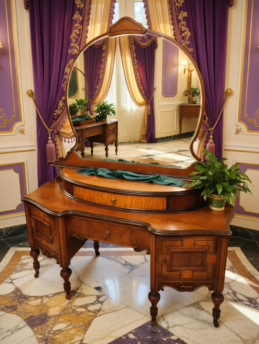 Louis XV Dressing Table with Mirror – Rococo Revival🌿