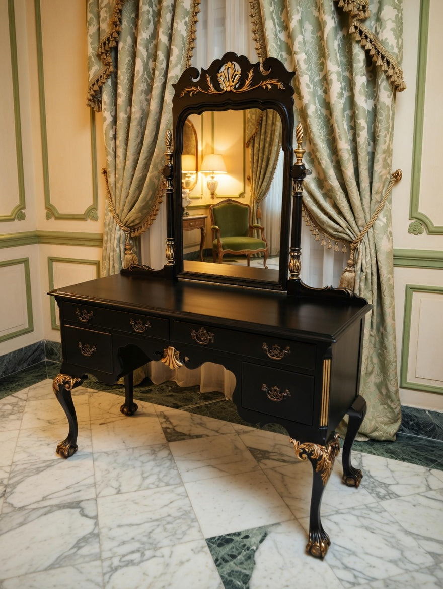 Tocador Chippendale – Negro con Detalles Dorados🌿