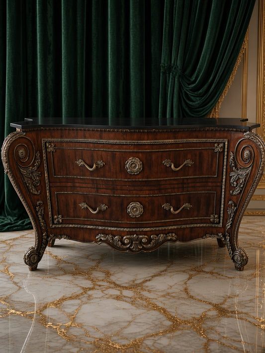 🏛️ Comoda Monumental Estilo George III Bombe con Cubierta de Granito Negro 🏛️