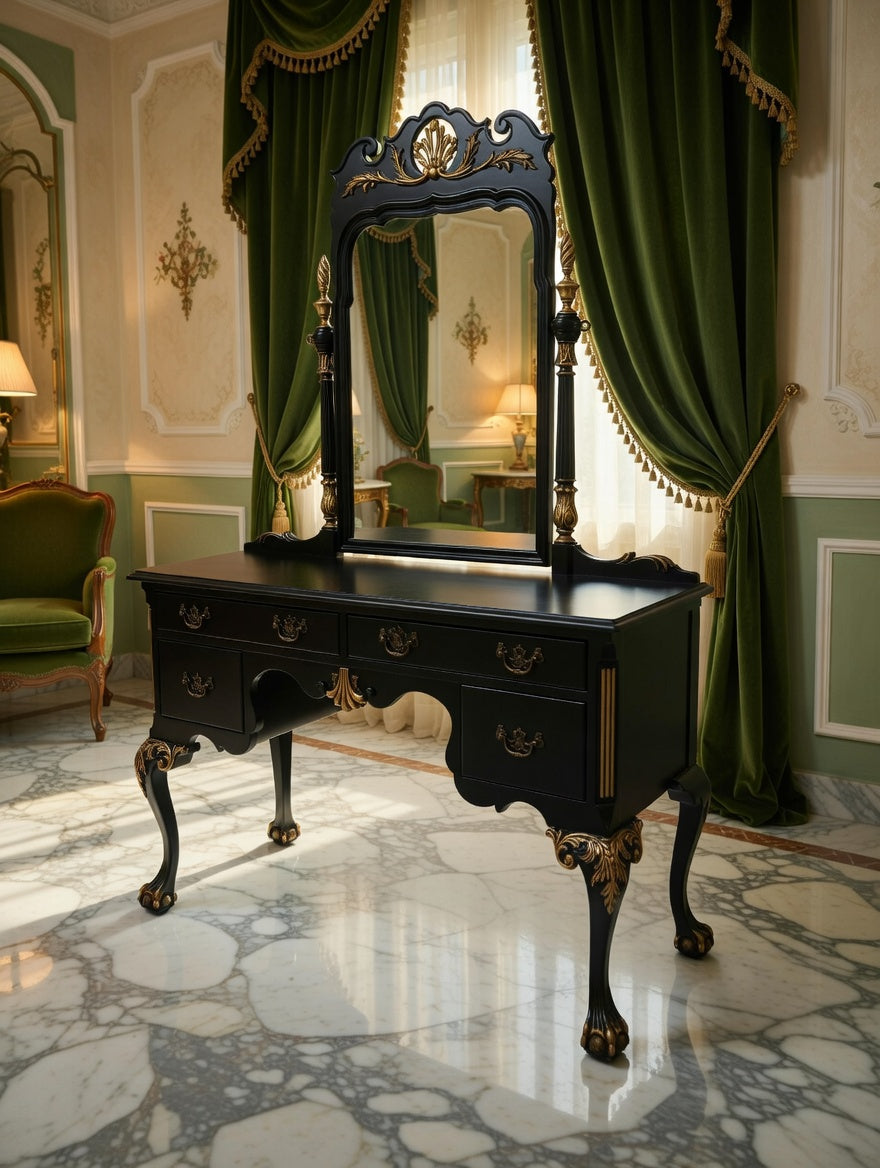 Tocador Chippendale – Negro con Detalles Dorados🌿